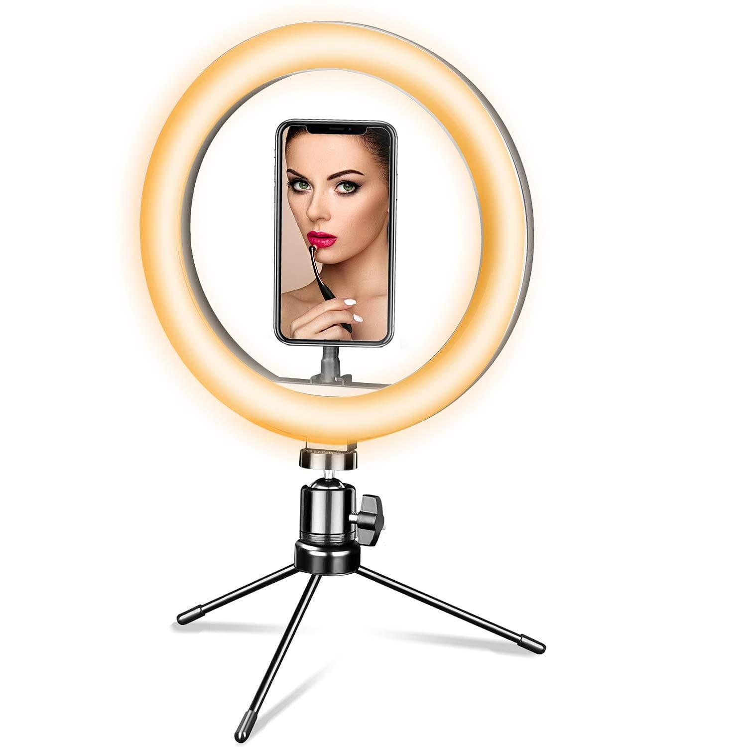 LED Ring Light 10" with Tripod Stand and Phone Holder for Live Streaming YouTube Video (Grey)