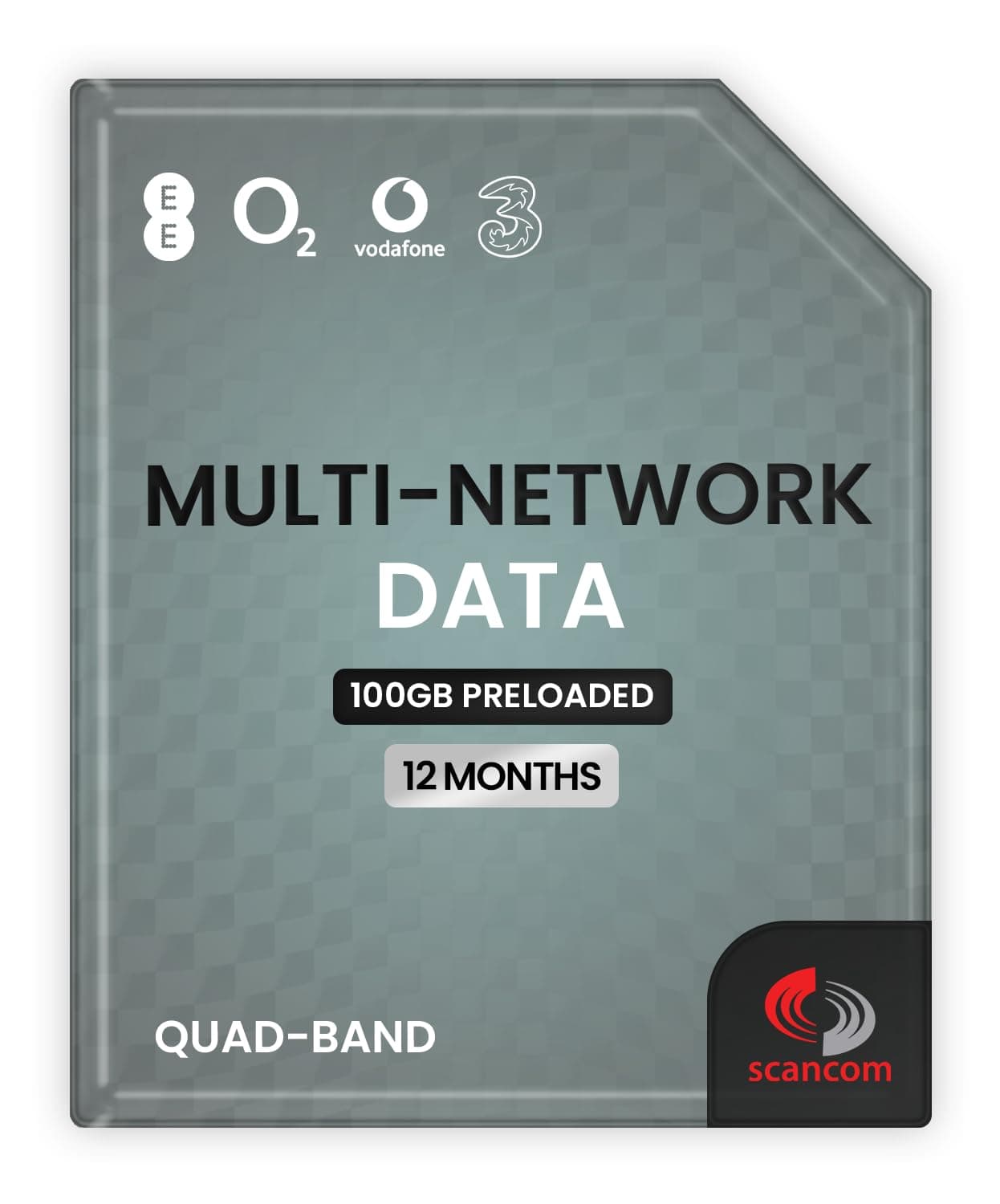 Multi-Network Data Sim - One-off Data Allowance for 12 months - Automatically Connects to EE, Three, O2 or Vodafone (100GB)