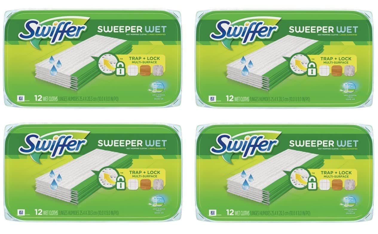 Sweeper Wet Mopping Pad Refills for Floor Mop Open Window Fresh Scent 12 Count - 4 Pack