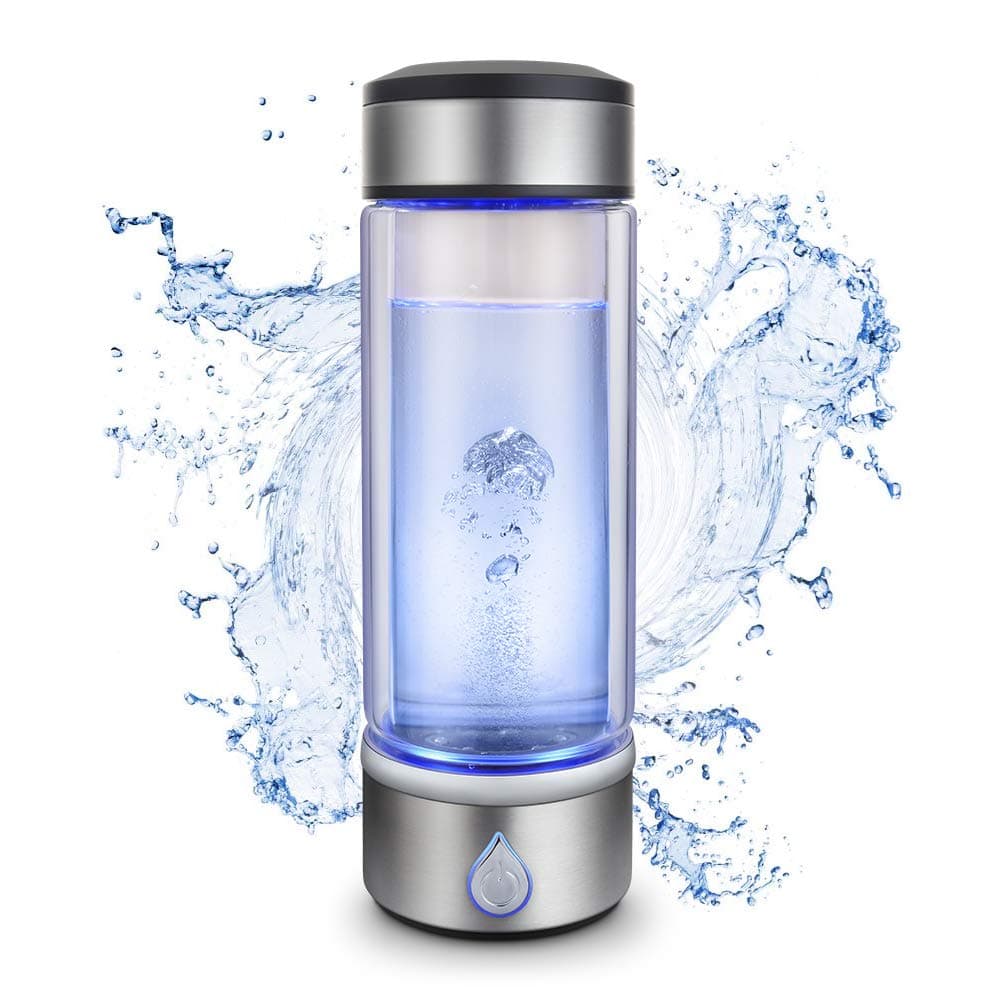 Hydrogen Rich Water Cup ，PEM Technology Ionizer ， Portable USB Rechargeable Ionized Water Generator Anti Aging Antioxidant Glass Bottle- 350ml