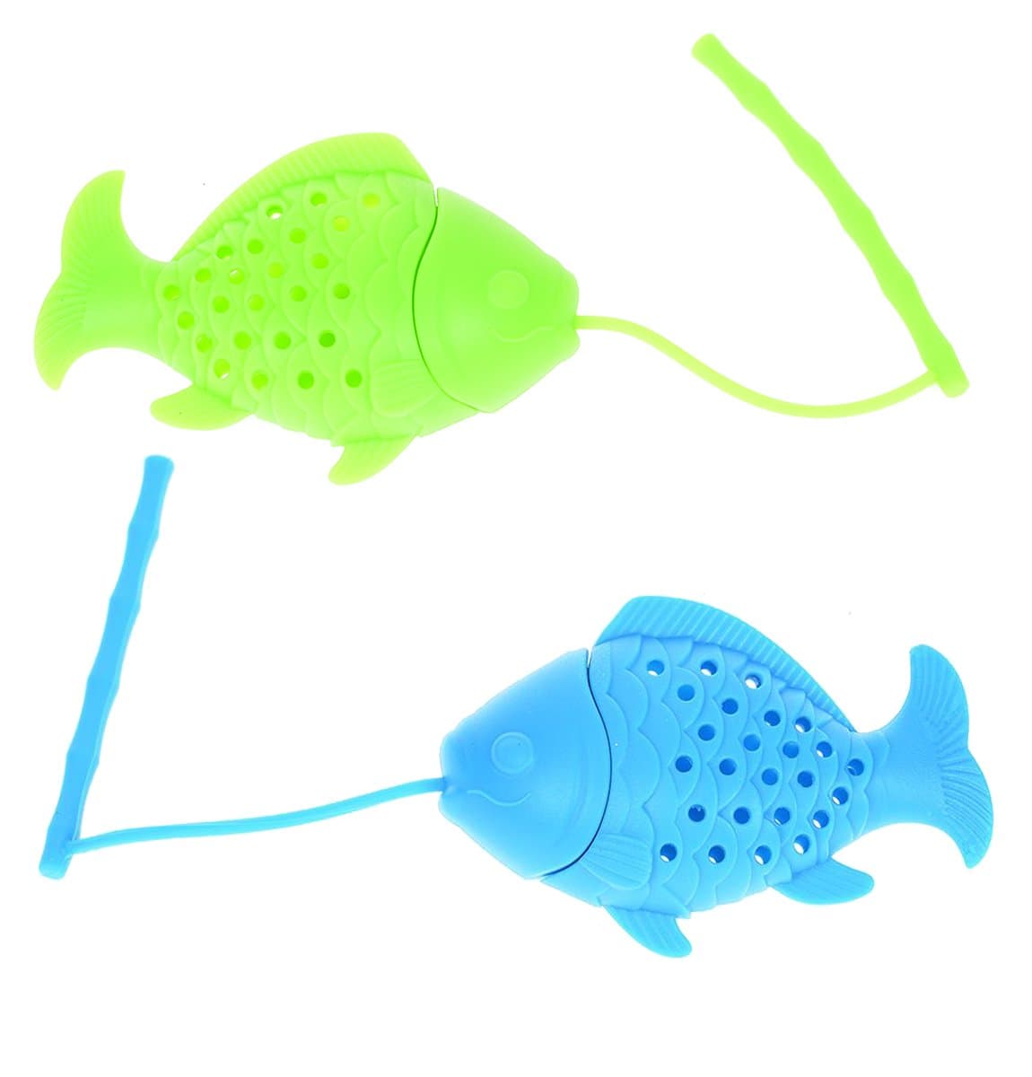 NUOMI Silicone Tea Strainers Filters 2 Pack Loose Leaf Tea Infuser Bag with Long-Handled Cute Fish Shape Diffuser, Strainers for Household Purposes,Blue and Green