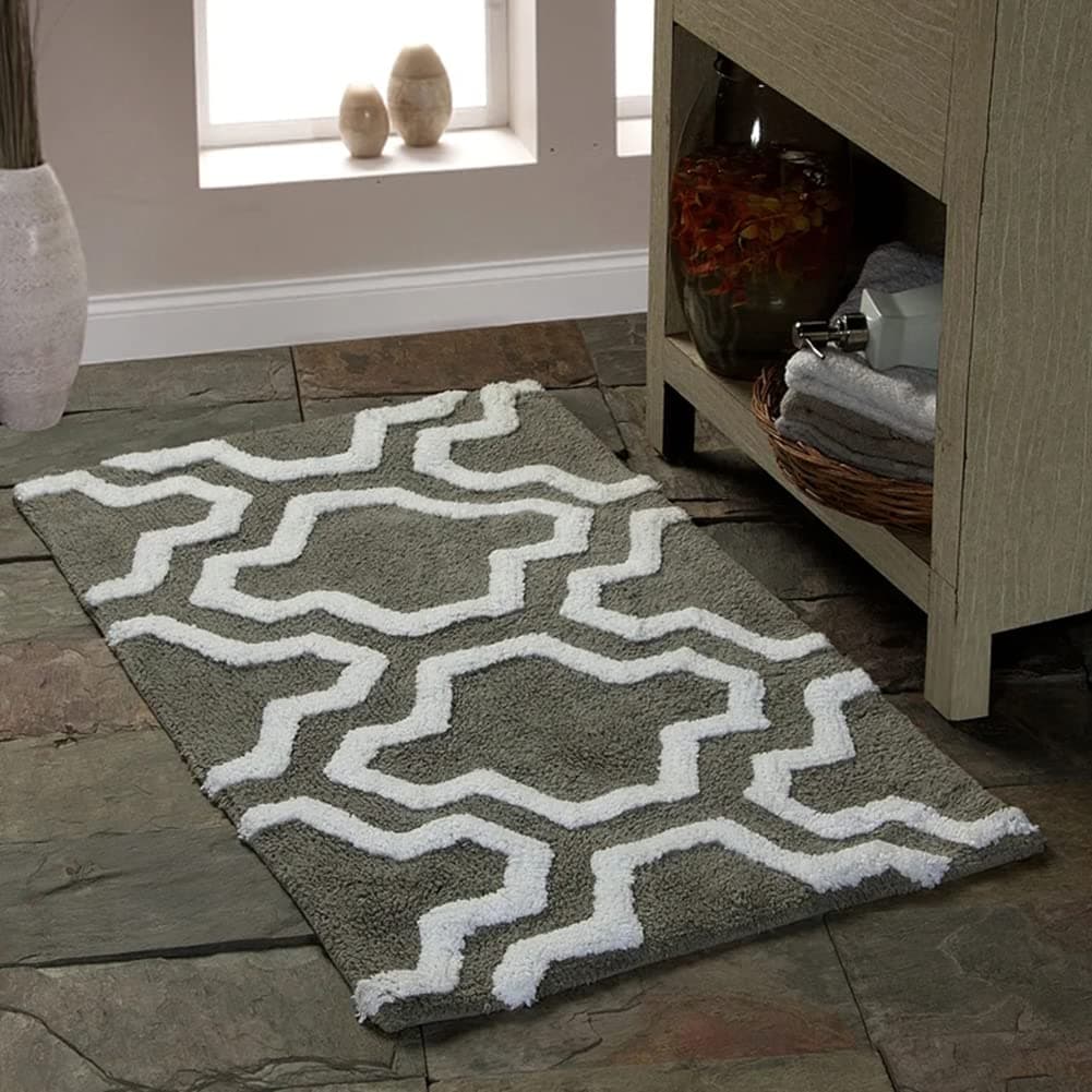 Luxury Bathroom Rug Bath Mat Microfiber Absorbent Bath Rug Non-Slip Geometric Bath Mats for Bathroom,Tub,Shower,Machine Washable,20"x32" Grey