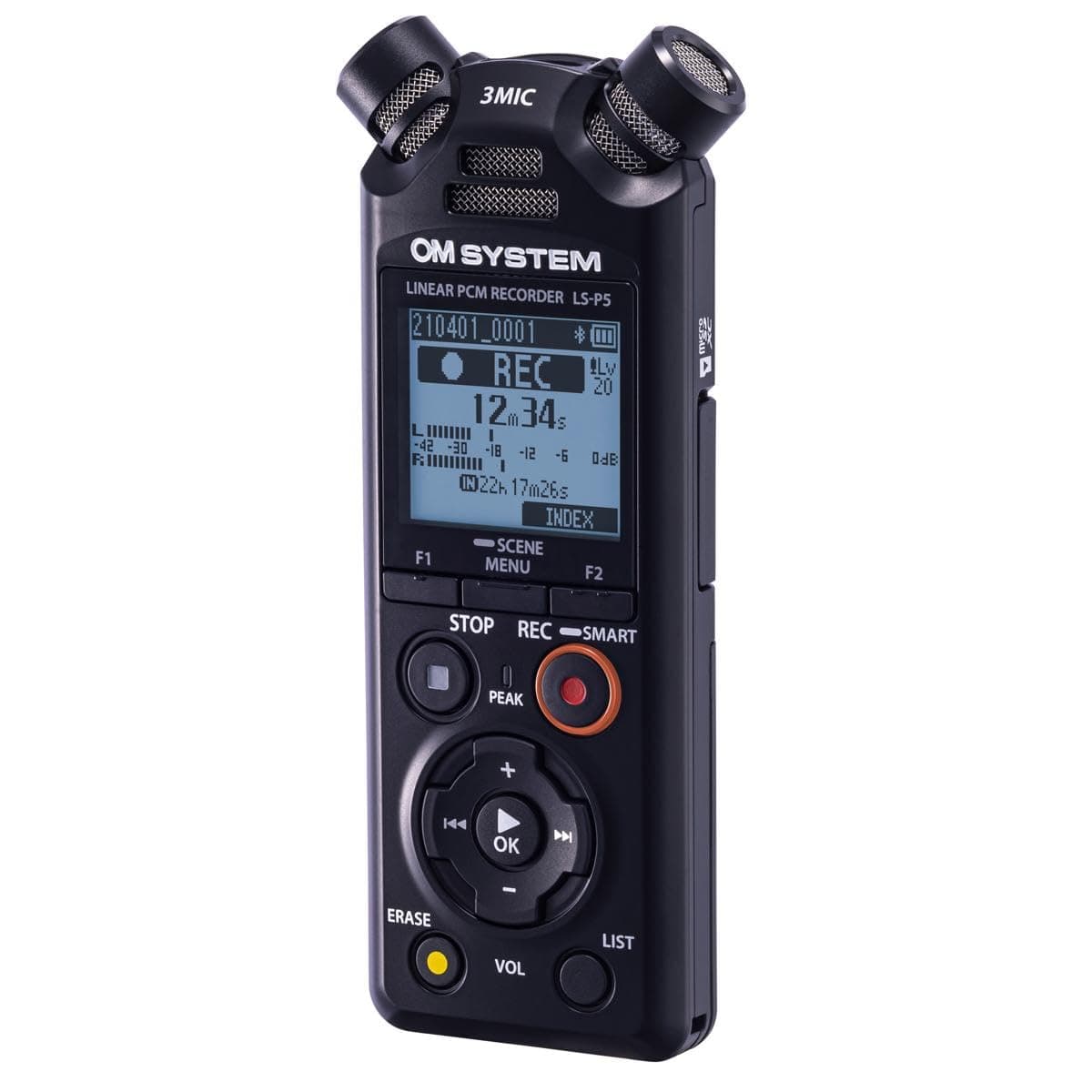 OM System LS-P5 PCM Recorder with tresmic 3-Microphone, Bluetooth, Composite USB Microphone Mode, High Resolution Sound, Low-Cut Filter, 16GB Built-in Memory.