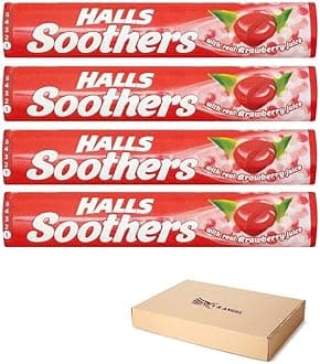 Halls Soothers 4 x 45g Strawberry Flavour with Real Fruit Juice With A Liquid Centre for Moments of Refreshment Sold by VR Angel