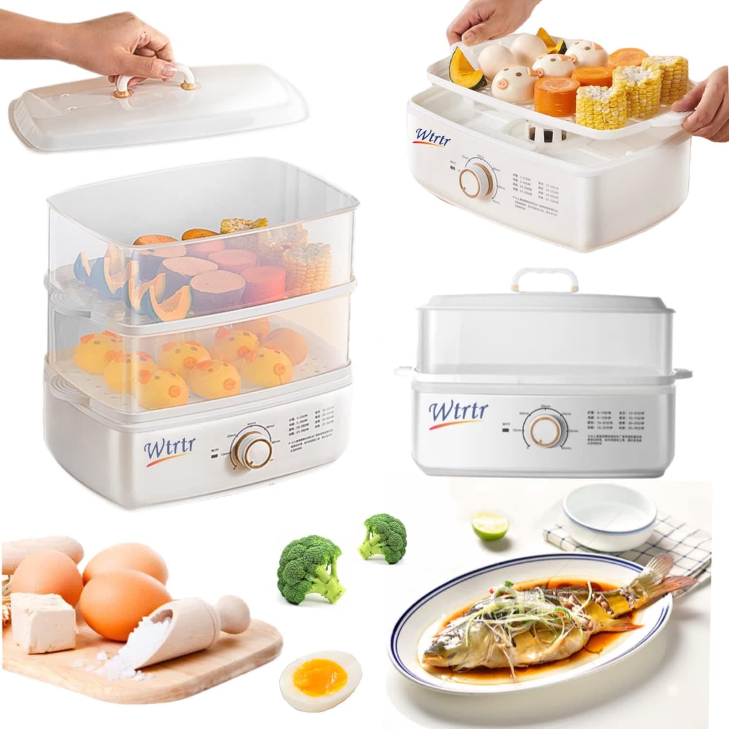 Wtrtr Egg Boiler,Multifunctional electric steamer,Egg Steamer Maker, Egg Cooker,Food Steamer