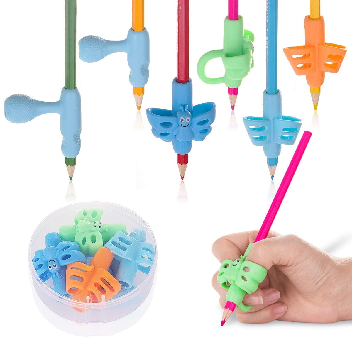 SUNNIOR 6PCS Upgrade Pencil Grip Writing Posture Aid Tool Corrector Silicone Claw Handle Holder for Children or Adult