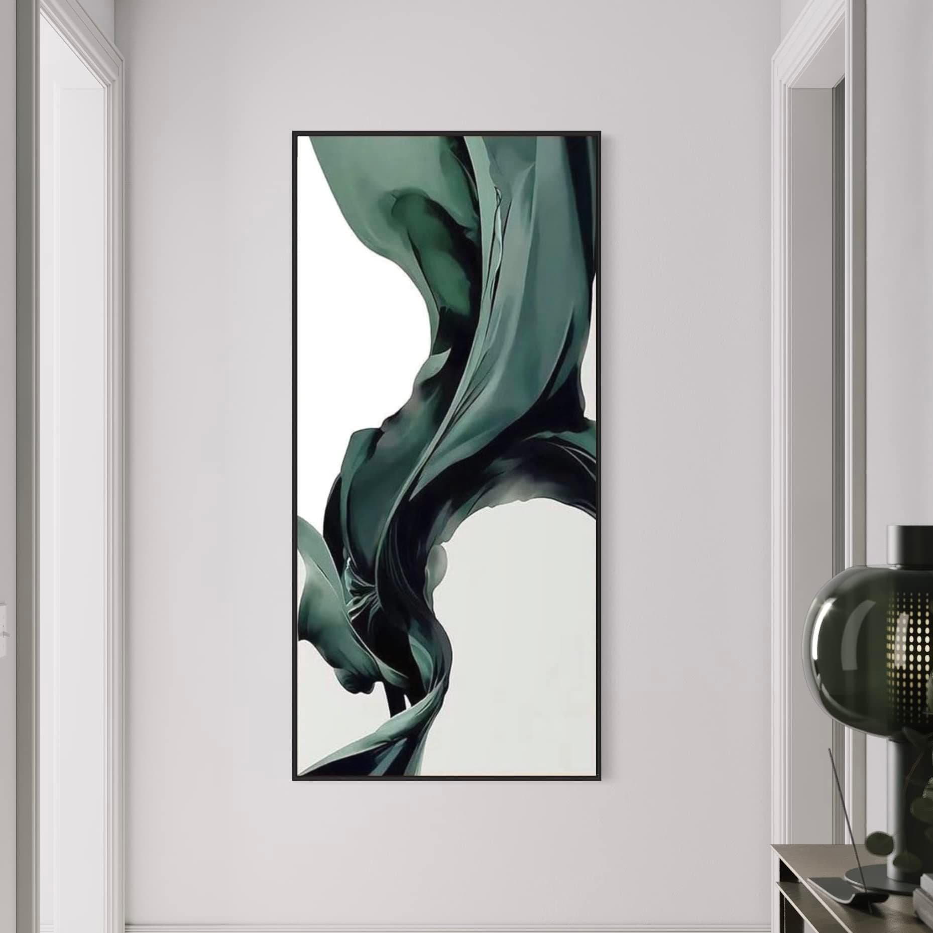Modern Green Wave Canvas Framed Wall Art (Black Frame, 70 x 150 cm)
