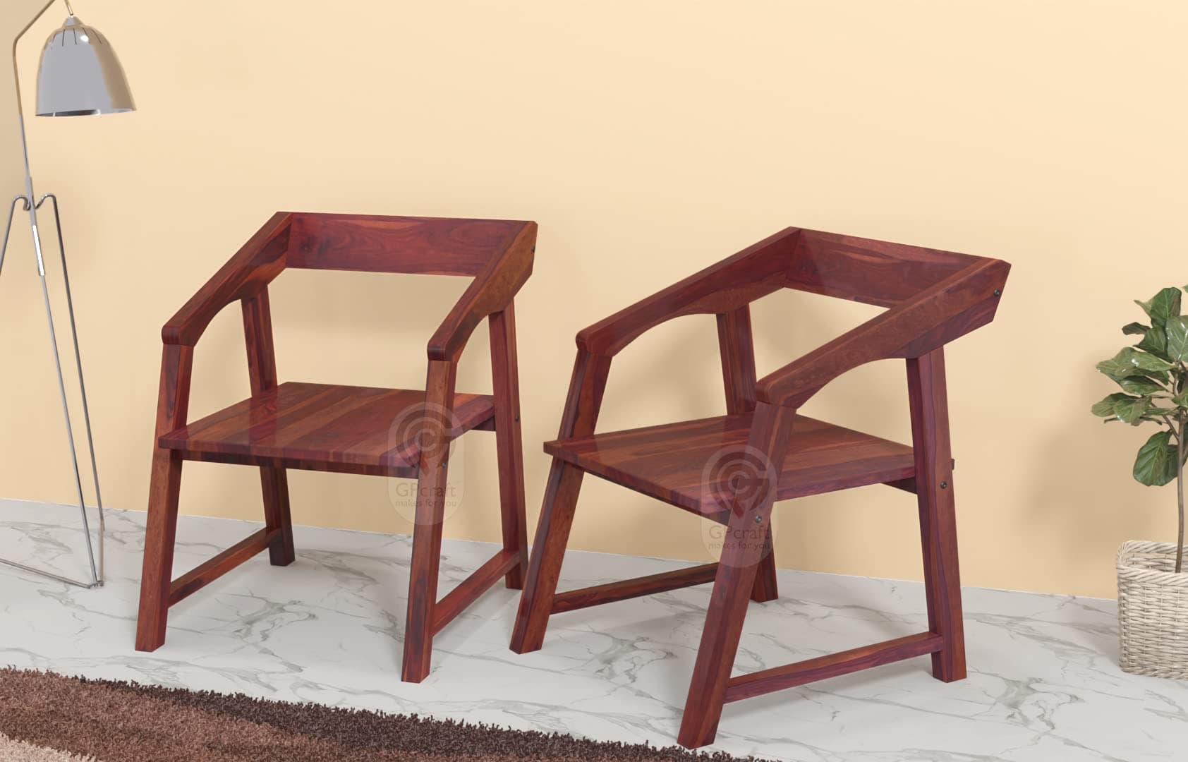 GP CRAFT Solid Wood Multipurpose Armrest Chair Set of 2 for Living Room Home and Office | Wooden Dining Chair | Wooden Study Desk Chair (Wood: Sheesham, Finishing: Mahogany, Size: 50 * 60 * 72 CMs)