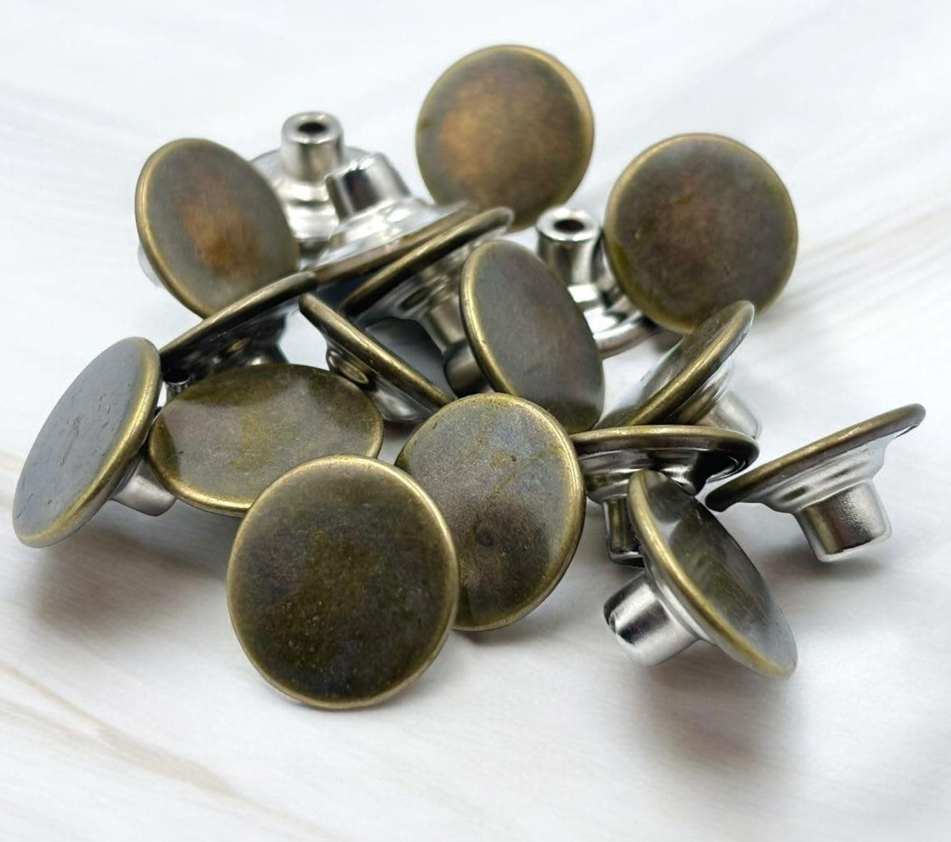 REENA Bronze 20mm Copper Buttons, 10 Pieces Set, Jeans Jackets, Easy to Use with Rivets