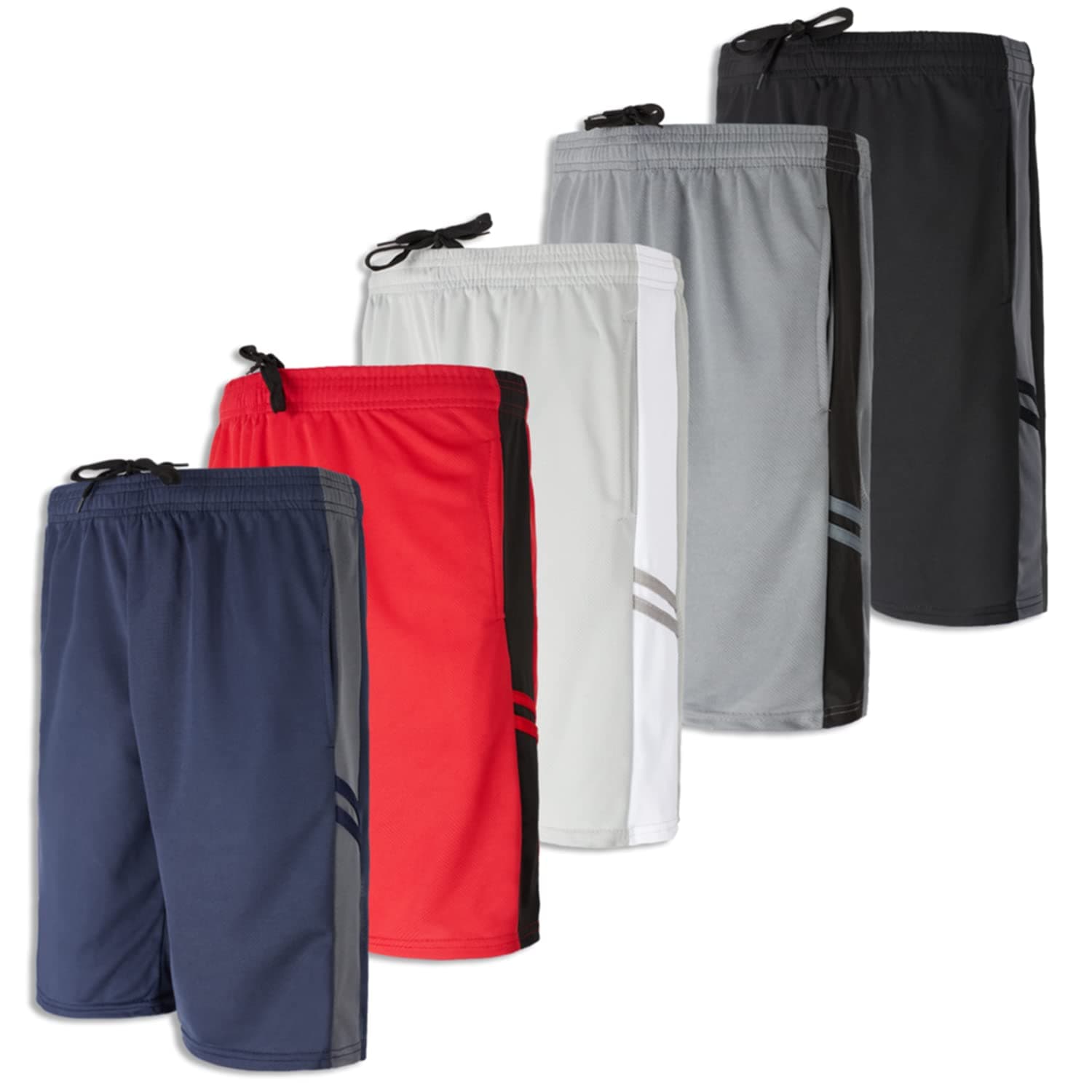 Real EssentialsBoys' 5-Pack Mesh Active Athletic Performance Basketball Shorts with Pockets
