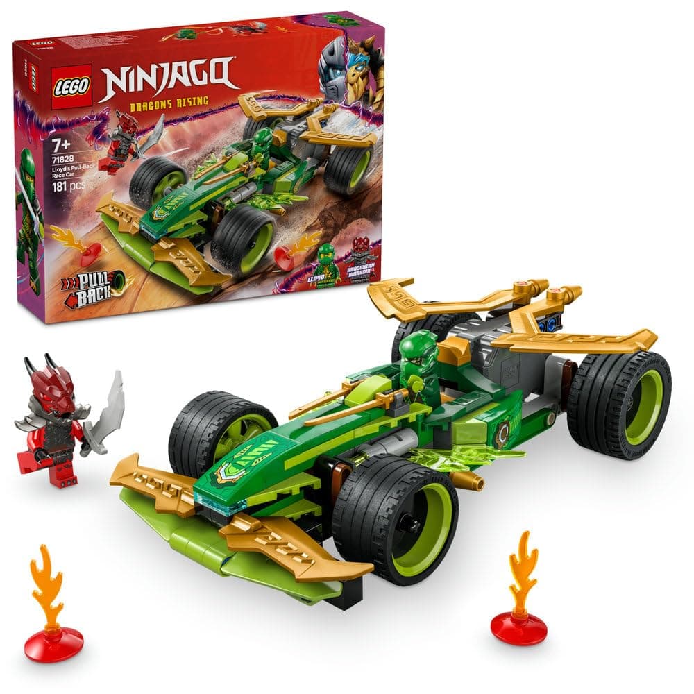 NINJAGO Lloyd’s Pull-Back Race Car Toy with 2 Minifigures for Imaginative Play - Dragons Rising Ninja Set - Gift for 7 Plus year Old Boys & Girls 71828