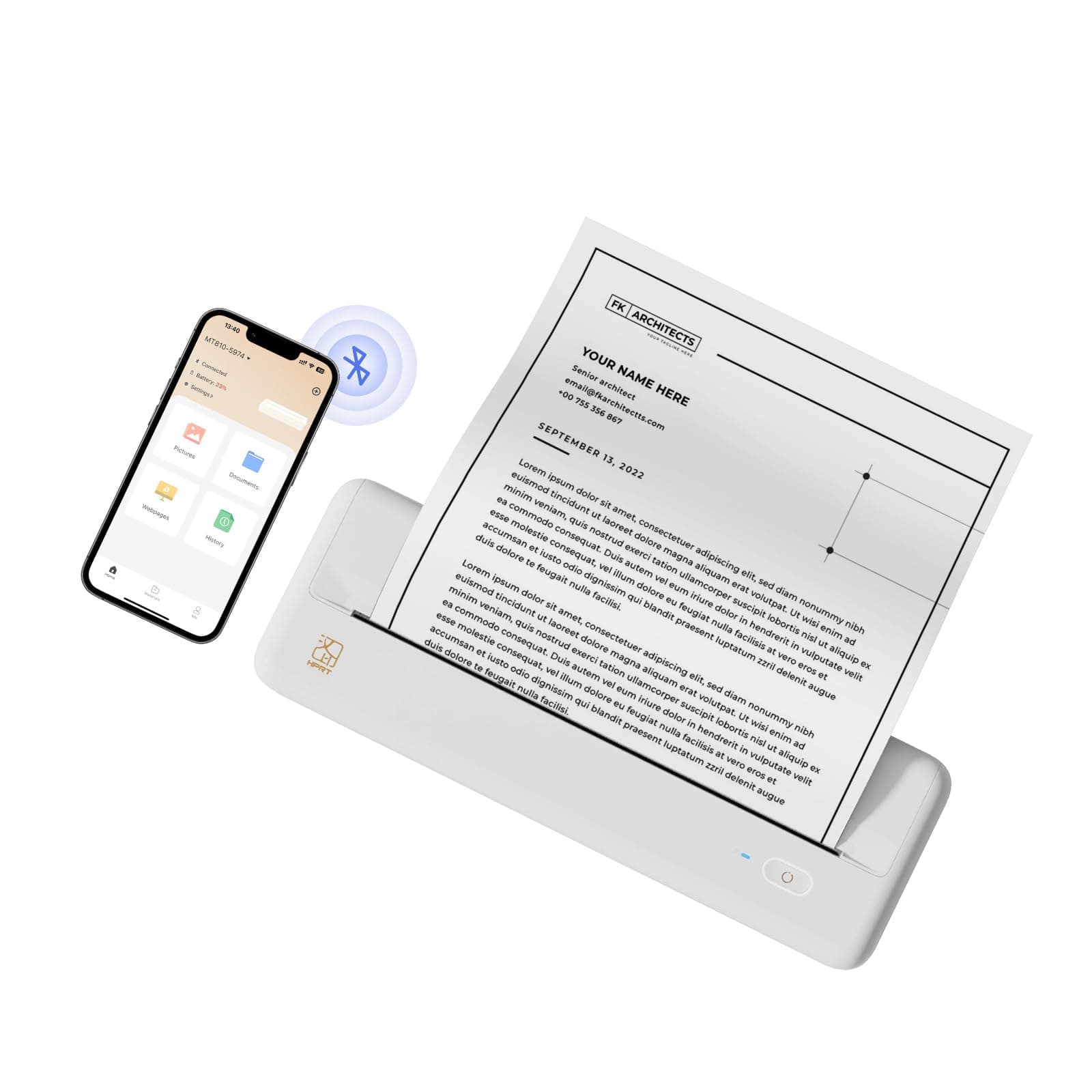 Wireless Portable Printer - Bluetooth Thermal Printer for Travel, Mobile Office, School, Home Compatible with iOS Android