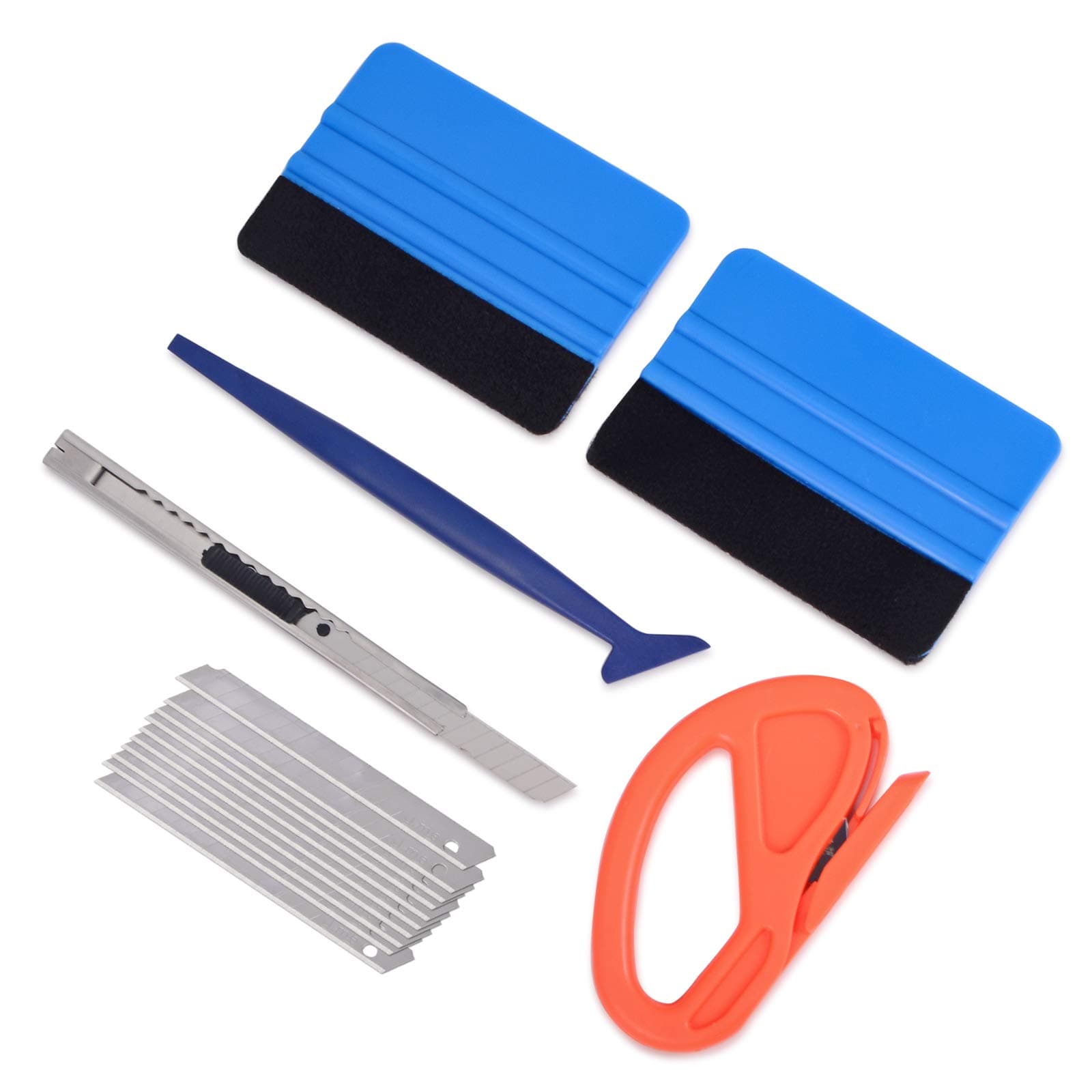 Gomake Vehicle Vinyl Wrap Window Tint Film Tool Kit Include 4 Inch Felt Squeegee, Retractable 9Mm Utility Knife And Snap-Off Blades, Zippy Vinyl Cutter And Mini Soft Go Corner Squeegee For Car Wrapping