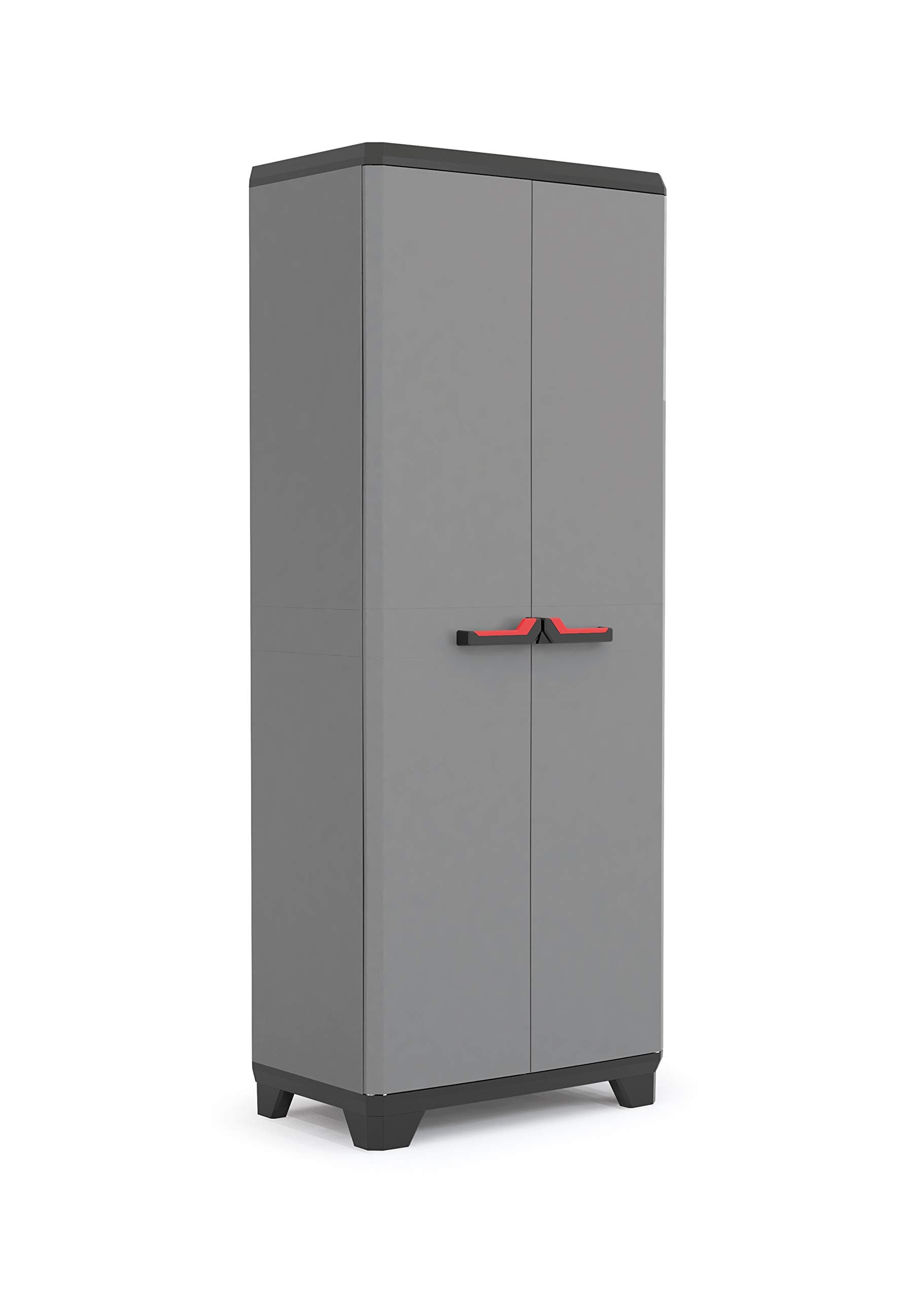 Keter Stilo High Indoor Garage Utility Multi purpose Cabinet - Grey/Black/Red