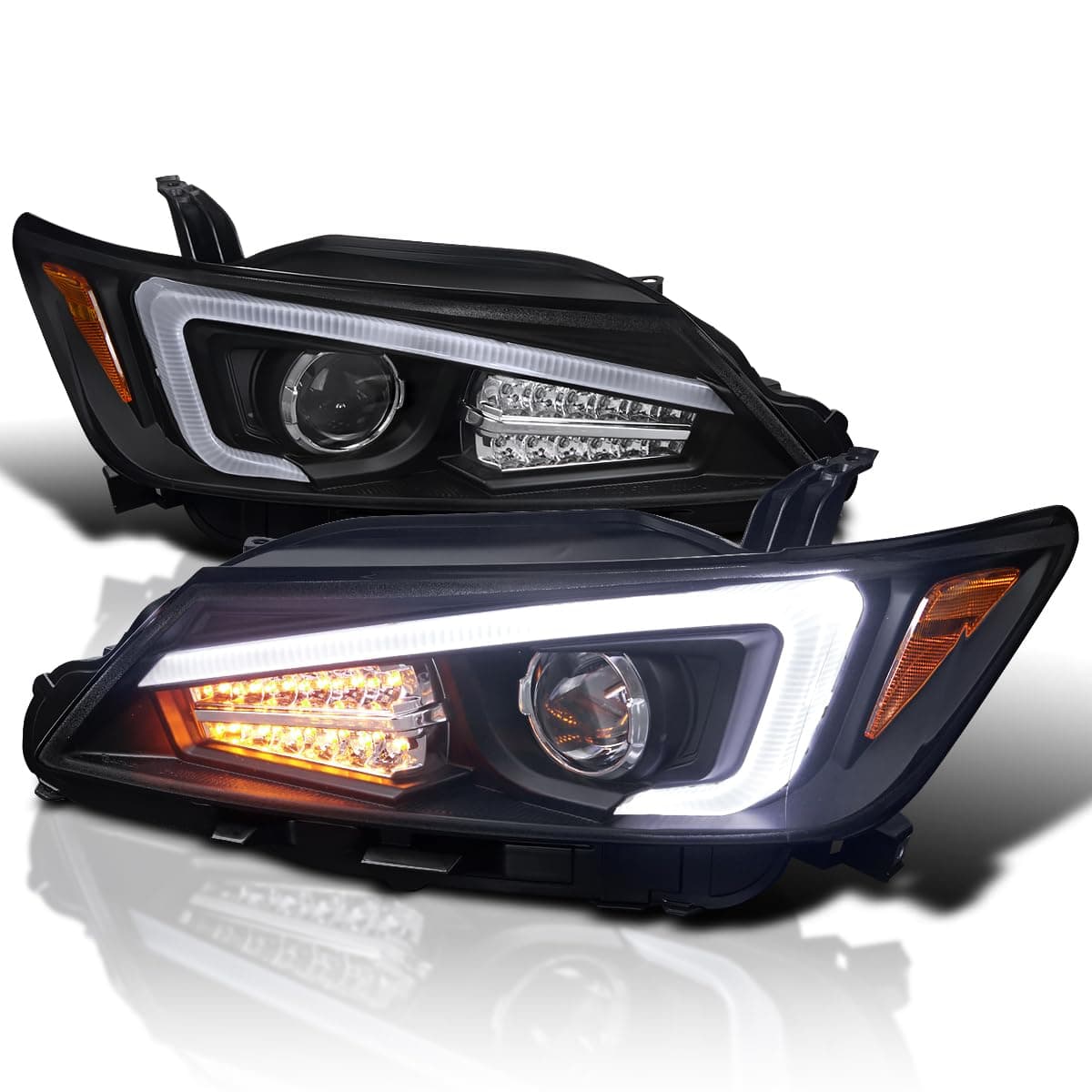 SPEC-D TUNING Black Projector Headlights W/LED Signal & LED Strip Compatible with 2011-2013 Scion tC, Left + Right Pair Headlamps Assembly