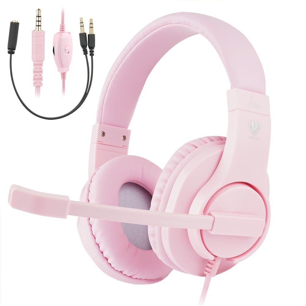 ShinePick3.5mm PS4 Gaming Headset with Microphone and Volume Control Compatible with PS4 New Xbox One Xbox One S Xbox One X Nintendo Switch PC（Pink）