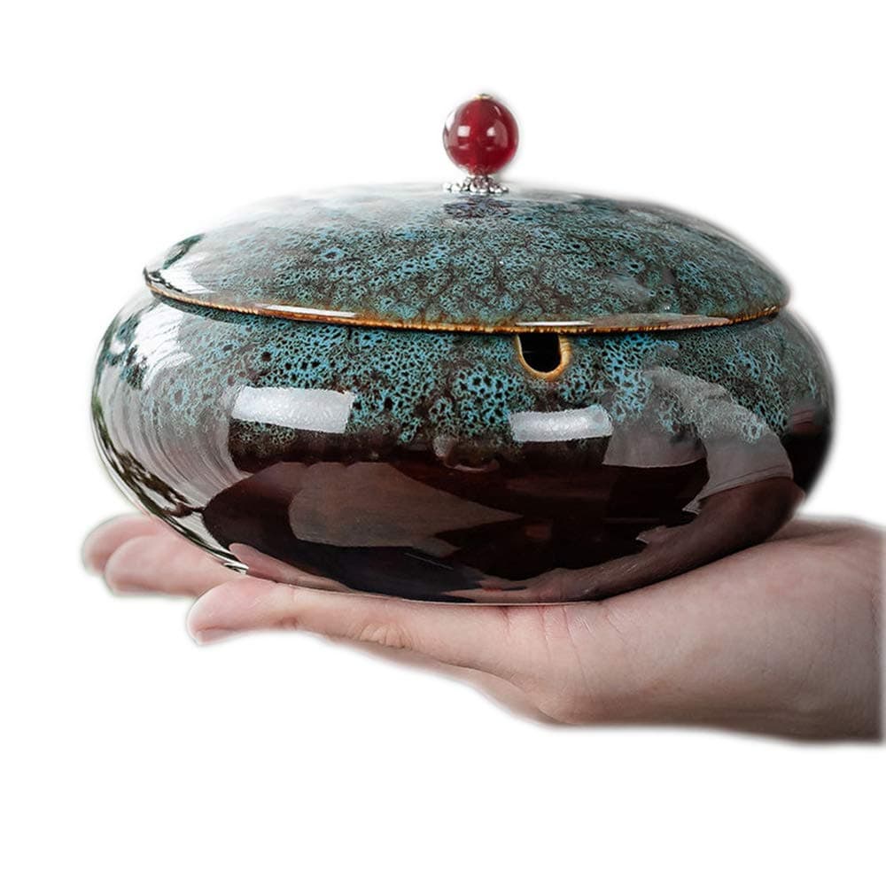 5.7" Ceramic Ashtray with Lids Windproof Cigarette Ashtray for Indoor or Outdoor Use Ash Holder for Smokers Desktop Smoking Ash Tray for Home Office Decoration