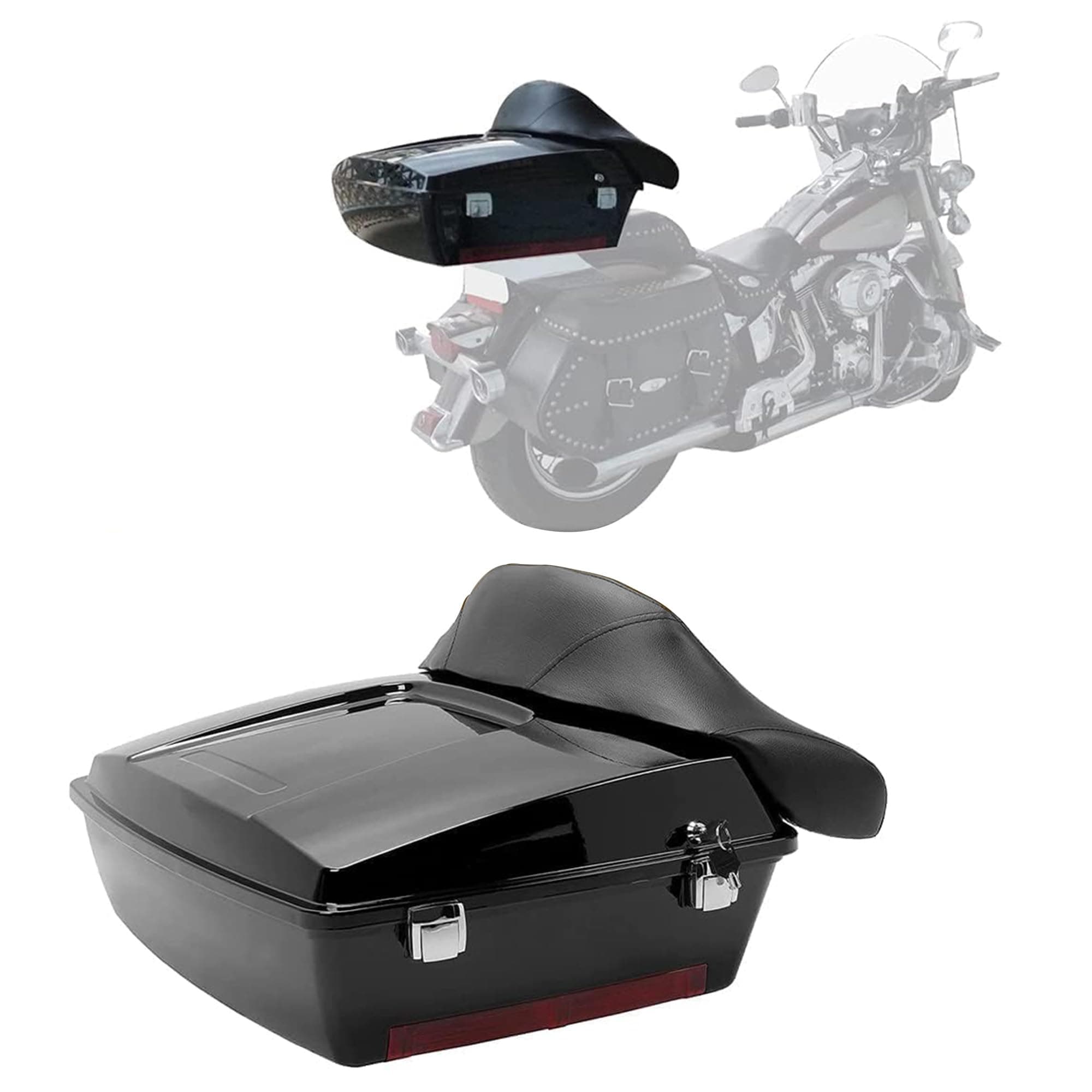 Chopped Motorcycle Storage Trunk w/Backrest Compatible with 1997-2008 Harley Davidson Touring Electra Glide Road King