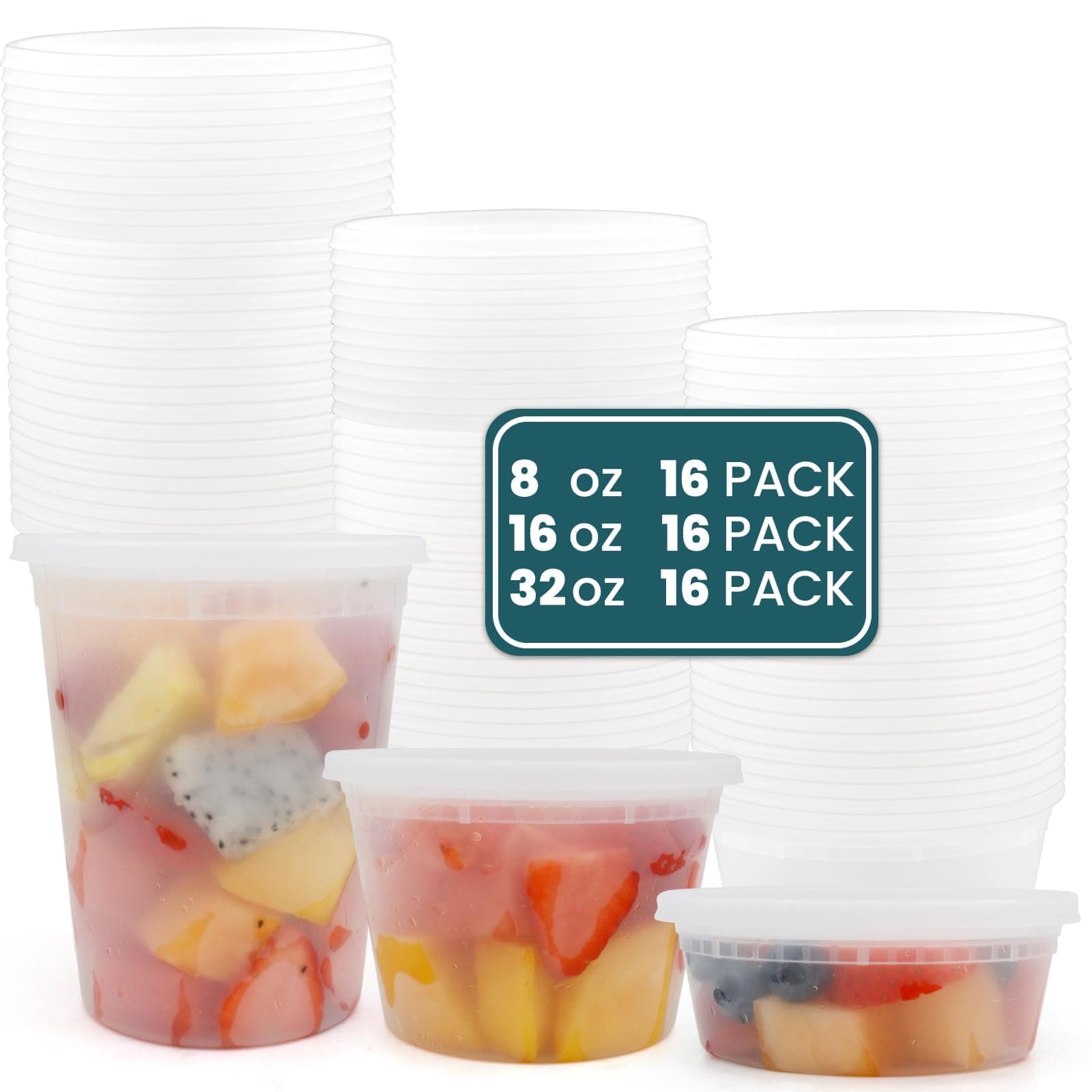 Containers with Lids 48 Sets - Soup Containers 8oz, 16oz, 32oz - Plastic Food Containers, Leakproof