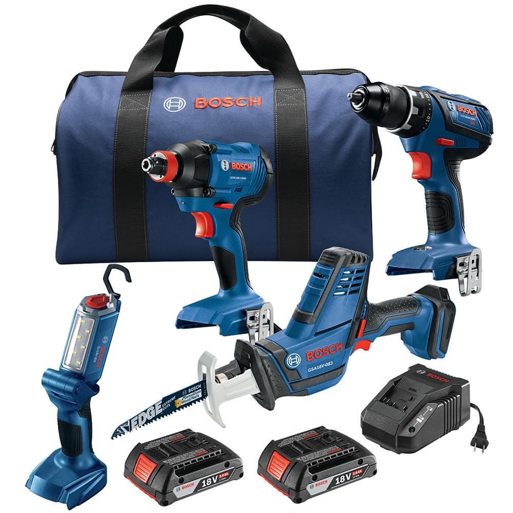 GXL18V-496B22 18V 4-Tool Combo Kit with Compact Tough 1/2 In. Drill/Driver, Two-In-One 1/4 In. and 1/2 In. Impact Driver/Wrench, Compact Recip Saw, LED Light and (2) 2.0 Ah SlimPack Batteries