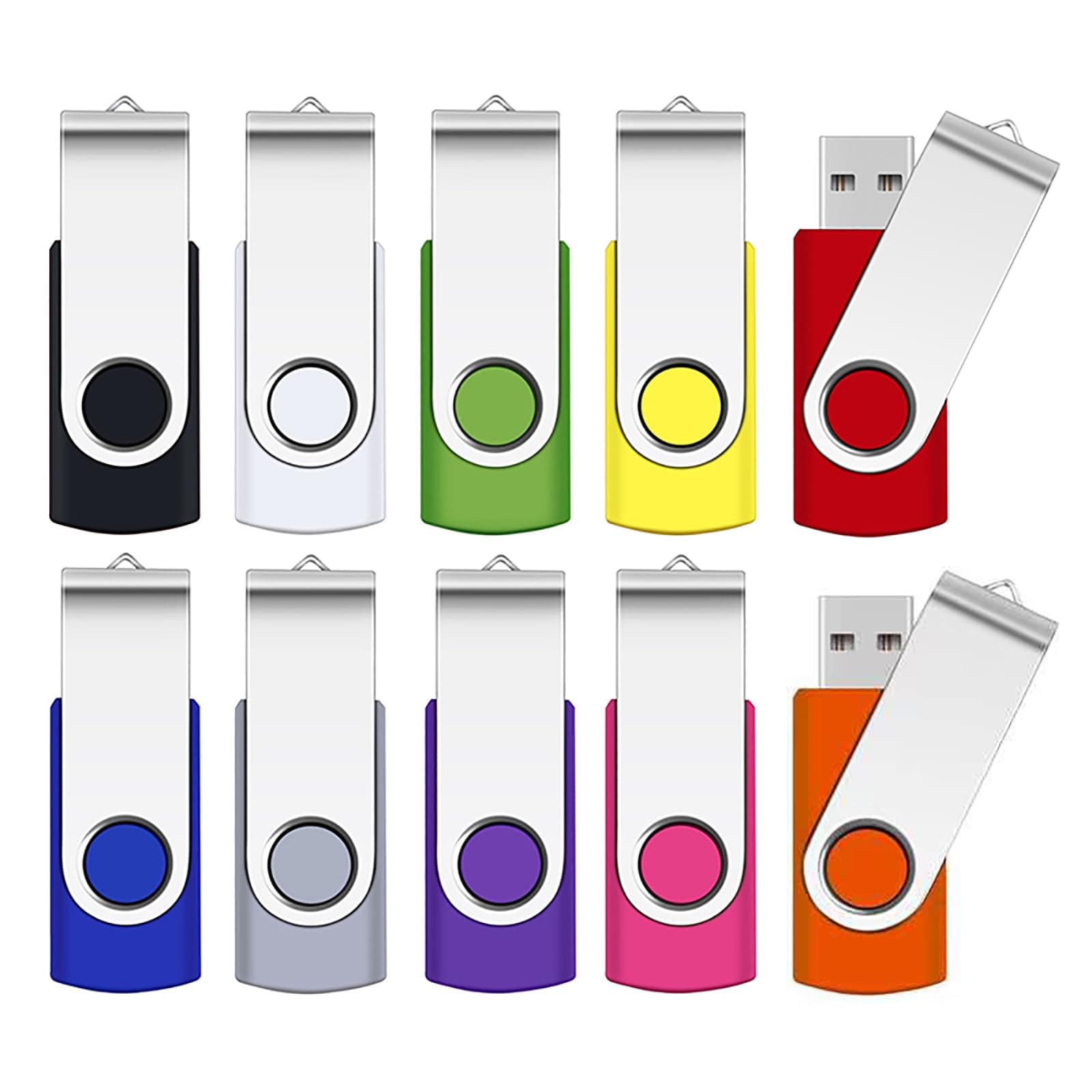 4GB Memory Stick 10 Pack,SRVR Flash Drive USB 2.0 Swivel Thumb Drives Data Storage Jump Drive Zip Drive Memory Sticks External Devices with Led Indicator(10 Mixed Color With Lanyard)