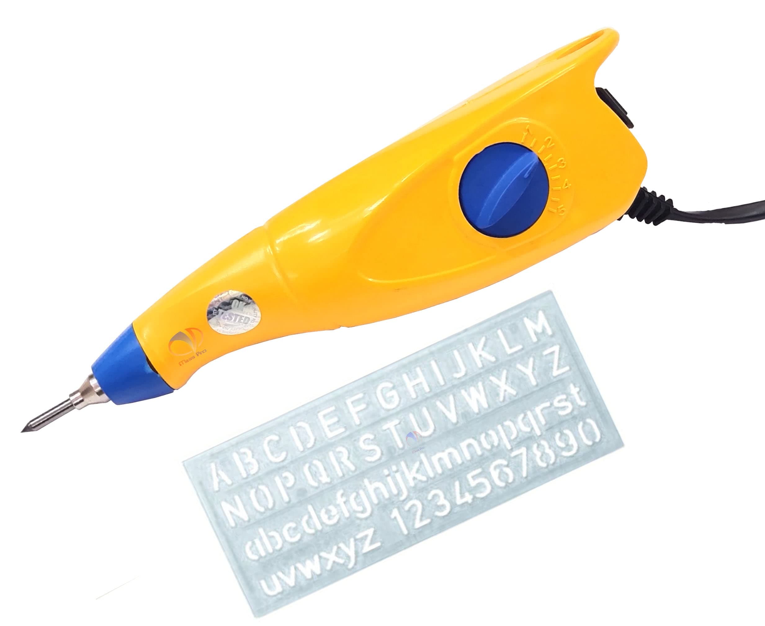 - ISC Handy Electric Engraving Machine and Stencil and Vibration Type 9 Step Stoke Adjustment Useful to Engrave on Jewelry/Metal/Glass/Wood/Plastic (Standard Size, Yellow)