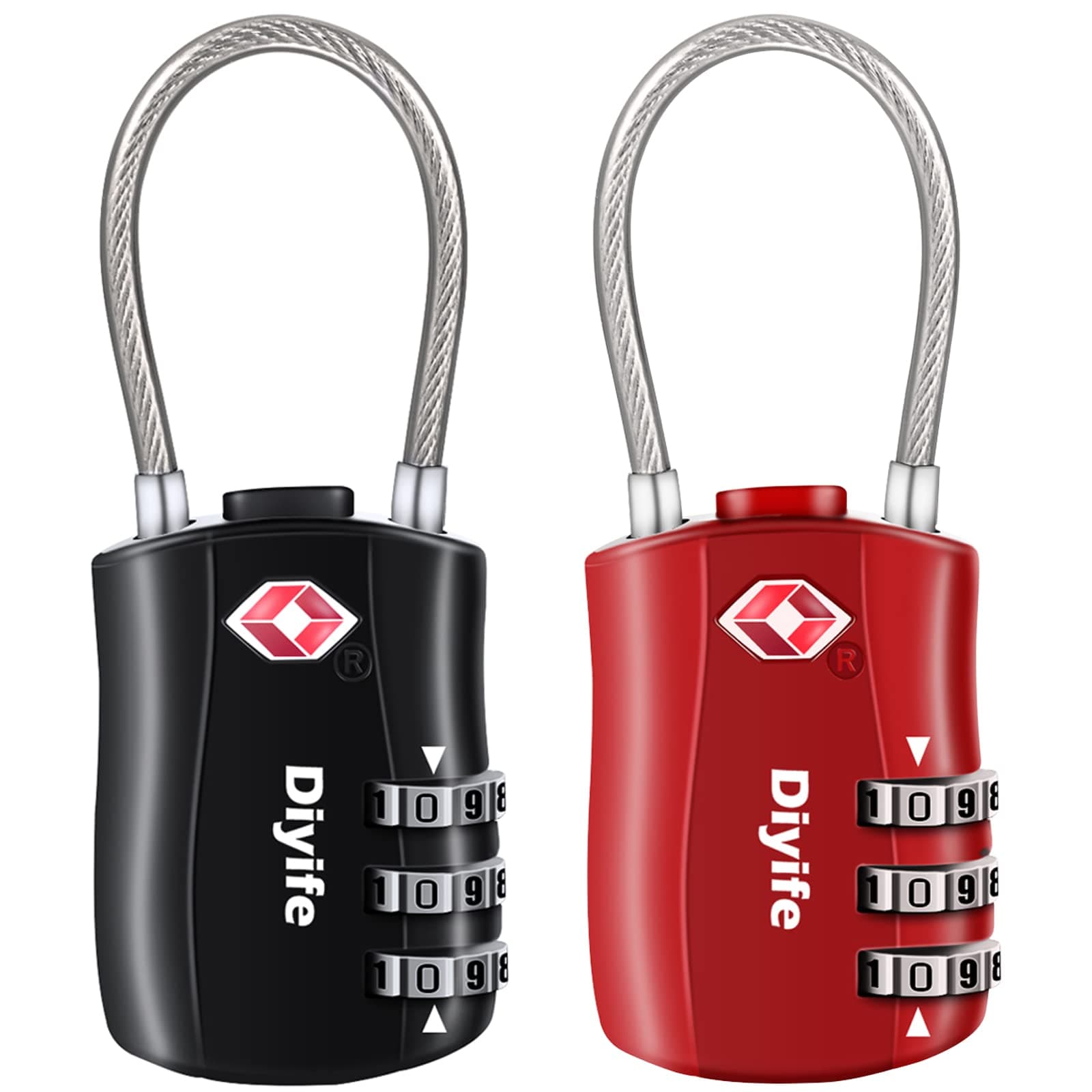 TSA Luggage Locks, [Newest Version][2 Packs] Diyife 3-Digit Security Padlock, Combination Padlocks, Code Lock for Travel Suitcases Luggage Bag Case etc.(Black&Red)