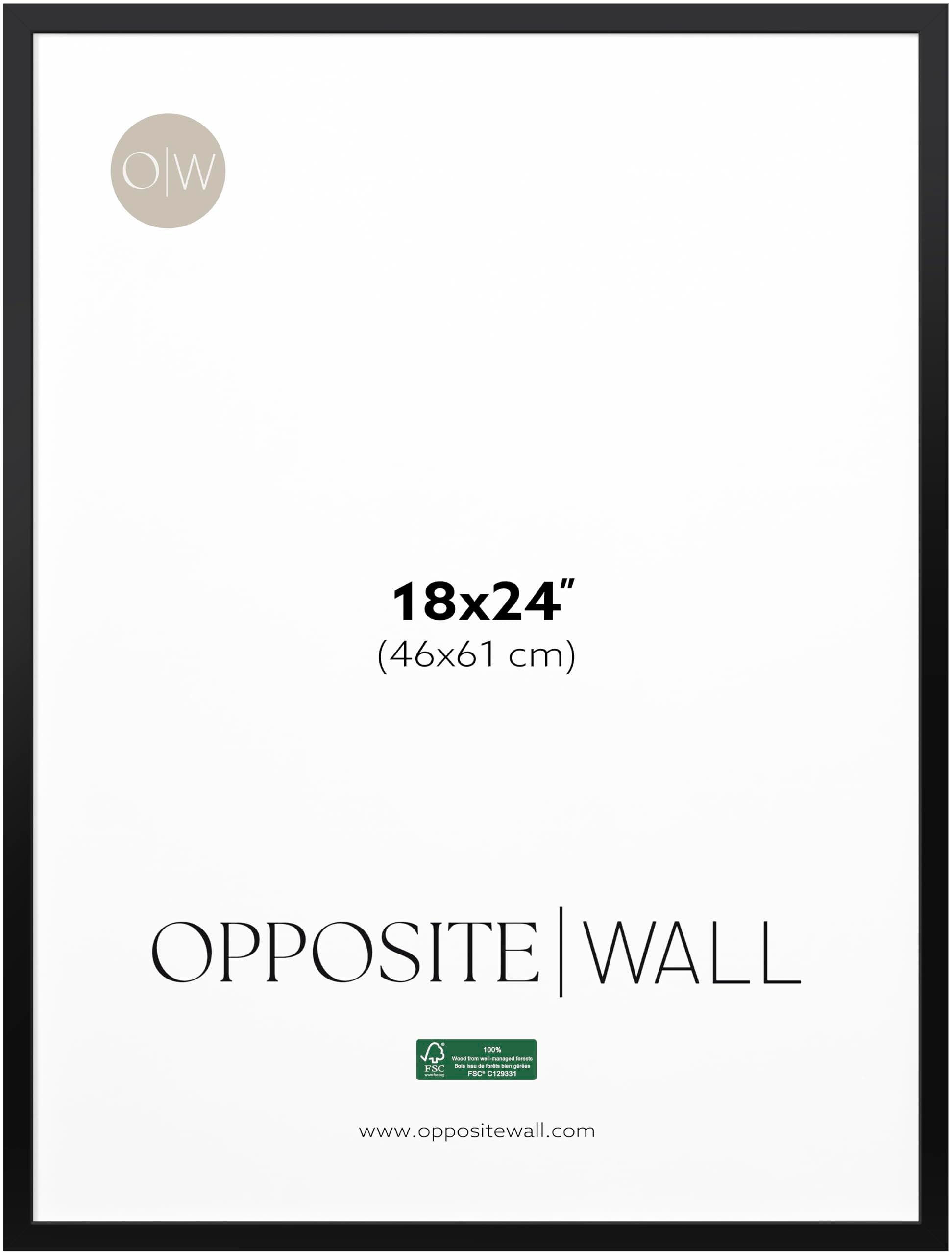 Opposite Wall - 18x24 in - Black Solid Oak Wood Picture Frame - Lightweight, Versatile & Shatterproof - Wall Hanging Poster or Photo Frame - Wall Decor for Office, Gallery & Home