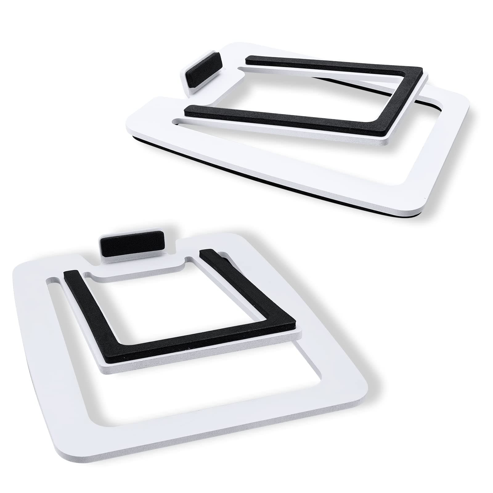 Sanyun SW601 15° Tilted Desk Speaker Stands for Compact 2''-3'' Computer PC Bookshelf Monitor Speakers, Steel Metal Base & Damping Foam Padding (Pair, White)