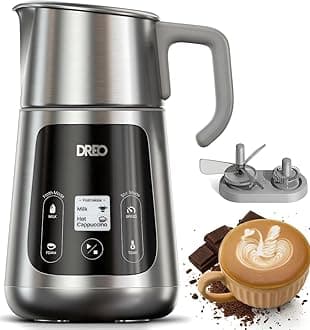 DREO All-in-1 Milk Frother, Electric Foam Frother for Latte Art Microfoam and Coffee, 15oz/450ml Automatic Milk Warmer with 30 Drinks, Dishwasher Safe, Dairy/Plant-Based Milk