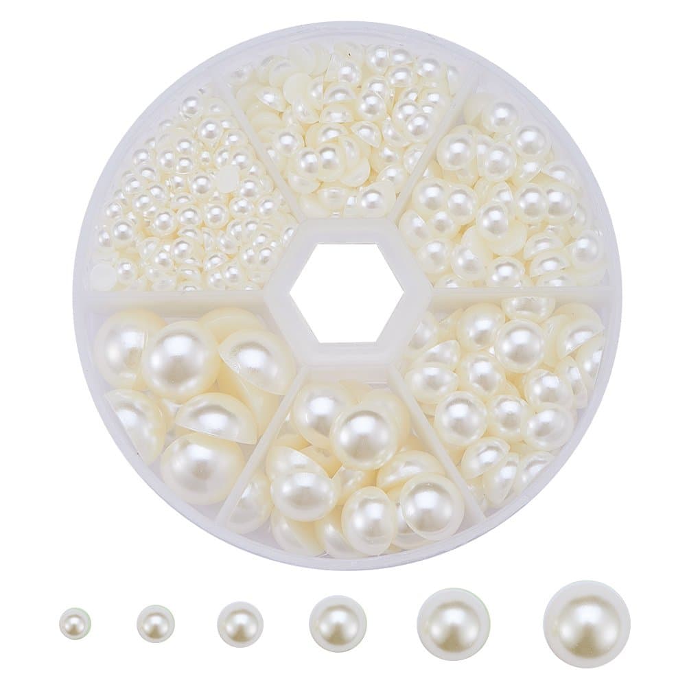 Elite About 690 Pcs Beige Flat Back Half Round Pearl Cabochon Diameter 4 12Mm For Nail Craft Diy Decoration 6 Styles-Diameter 4~12mm Beige-690 Pcs
