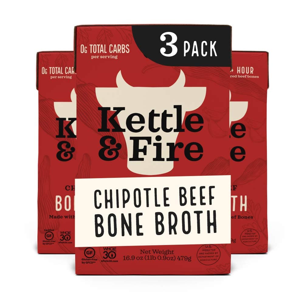 Kettle and Fire Chipotle Beef Bone Broth, Keto, Paleo, and Whole 30 Approved, Gluten Free, High in Protein and Collagen, 3 Pack