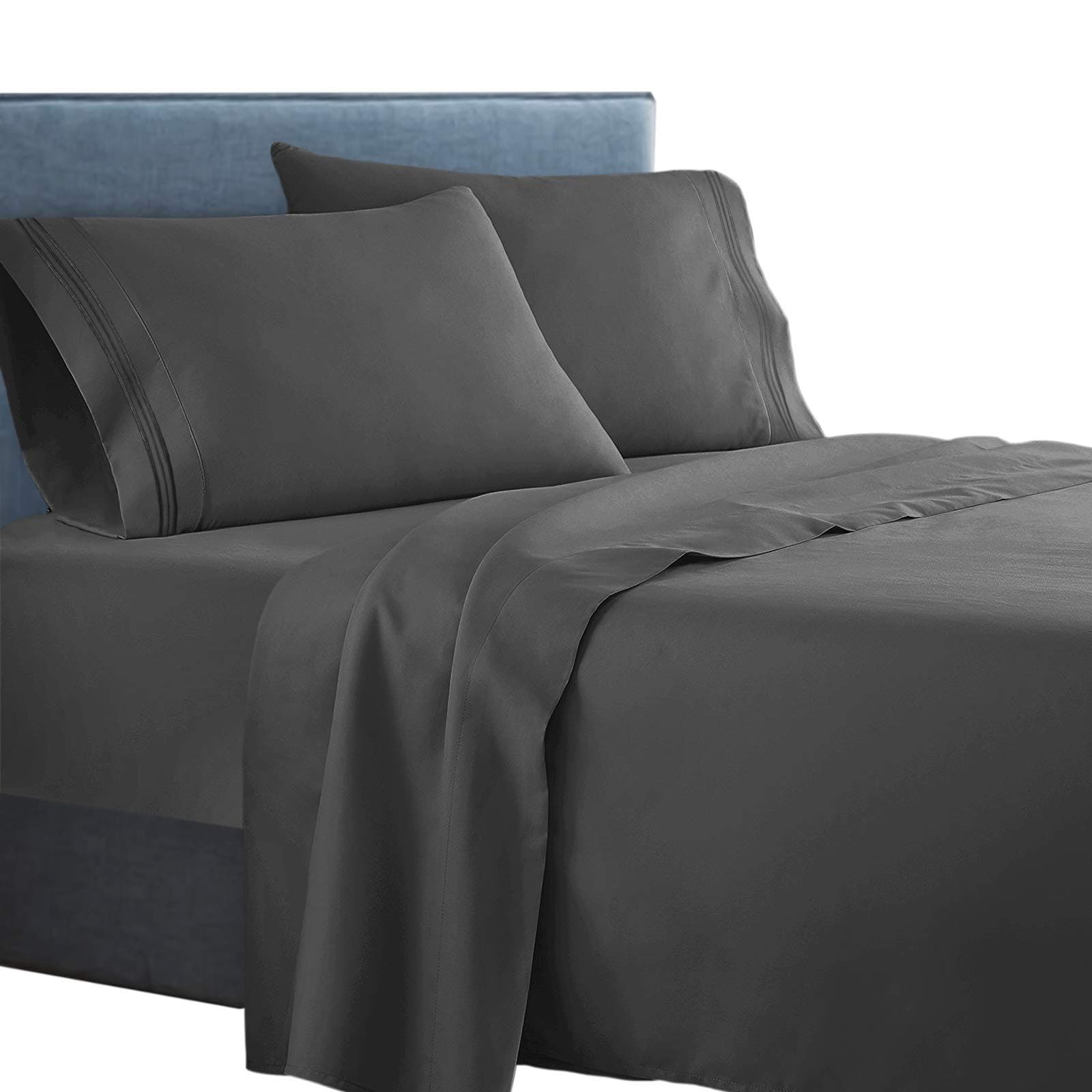 Clara Clark ® Supreme 1500 Collection 4pc Bed Sheet Set - Queen Size, Charcoal Stone Gray