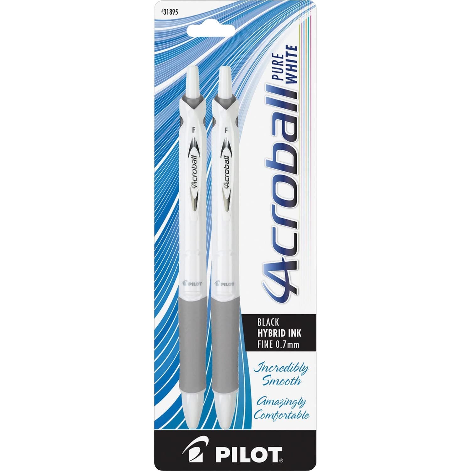 Acroball PureWhite Retractable Advanced Ink Ball Point Pens; Fine Point, Black Ink, Silver Accents 2-Pack (31895) Ultra-Smooth Writing, Smear-Resistant Advanced Ink for Skip-Free Lines