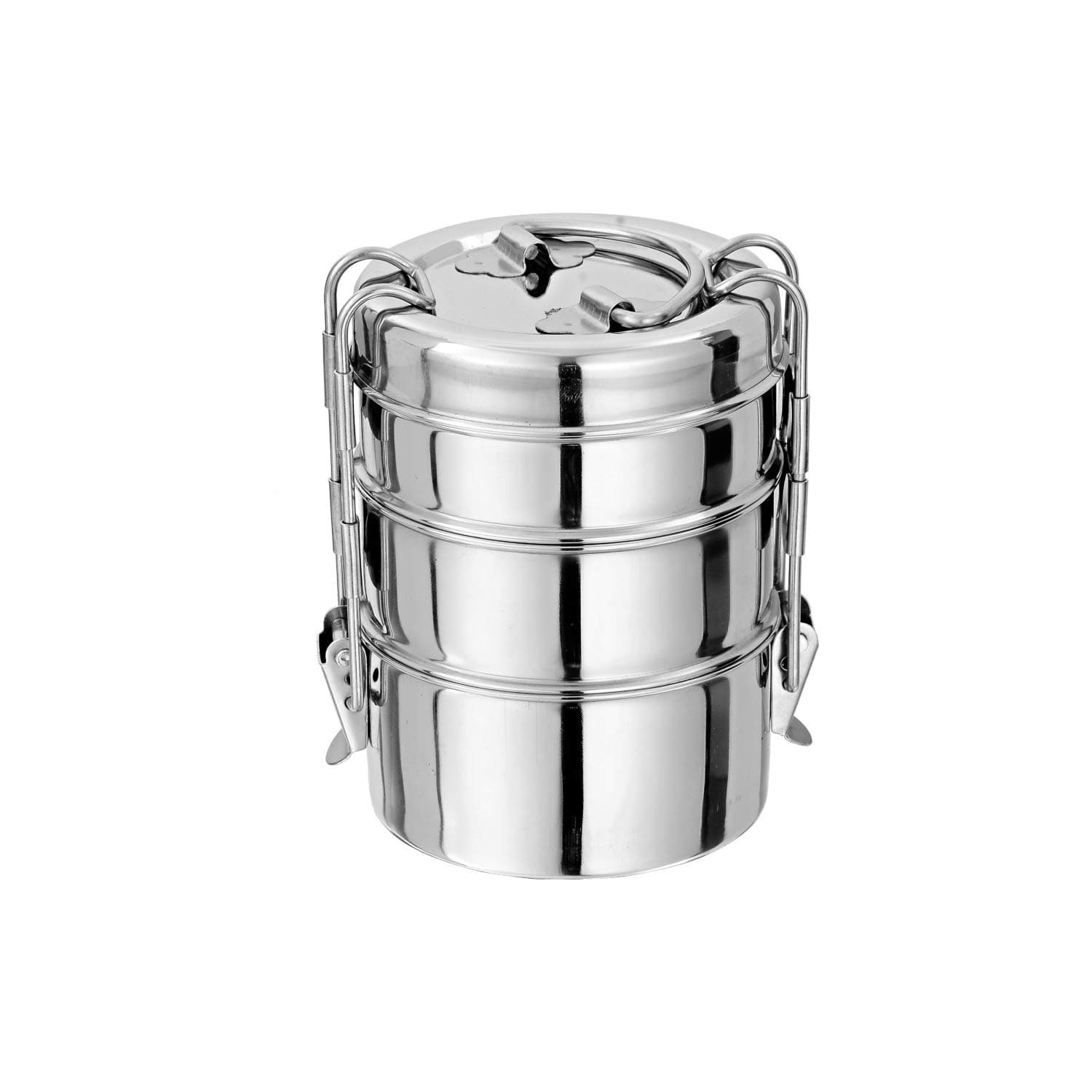 Sorabh CPP 8x3 Stainless Steel Clip Plain 3-Tier Tiffin (W/Plate) for Lunch, Office and Picnic