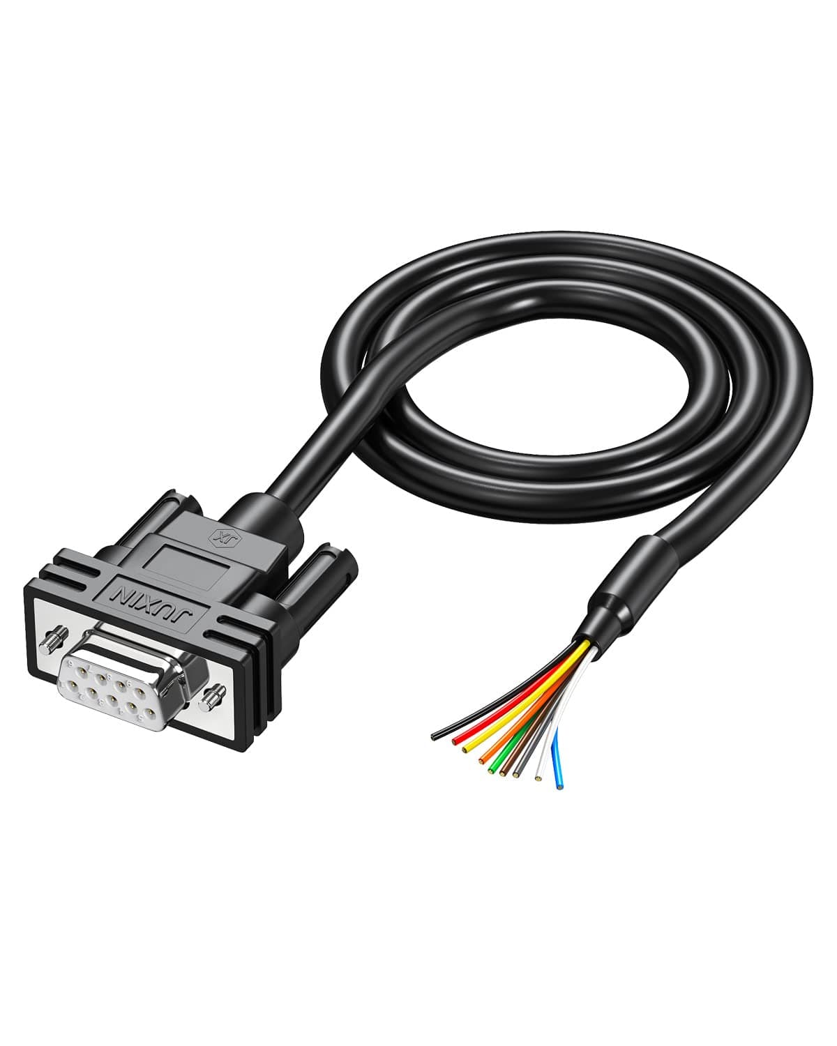 DB9 Female Connector to Bare Wire END, D-SUB 9 pin RS232 Serial Extension Cable Double shielde,DB9 to 9-Core Wires 3ft -Black