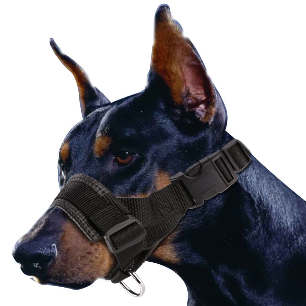 Dog Muzzle Nylon with Soft Padding for Dogs Prevent Anti Biting, Barking and Chewing, Adjustable Loop, Black