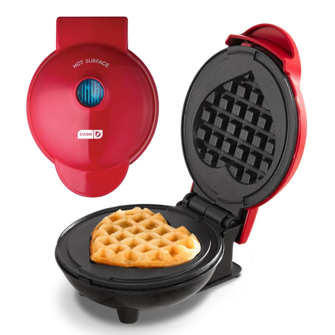 Dash Mini Waffle Maker- Mini Machine for Creative Homemade Treats - Nonstick Iron with Unique Print Design - Stylish Waffle Machine - Red Heart