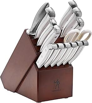 Statement Razor-Sharp 15-Piece White Handle Knife Set with Block, German Engineered Knife Informed by over 100 Years of Mastery