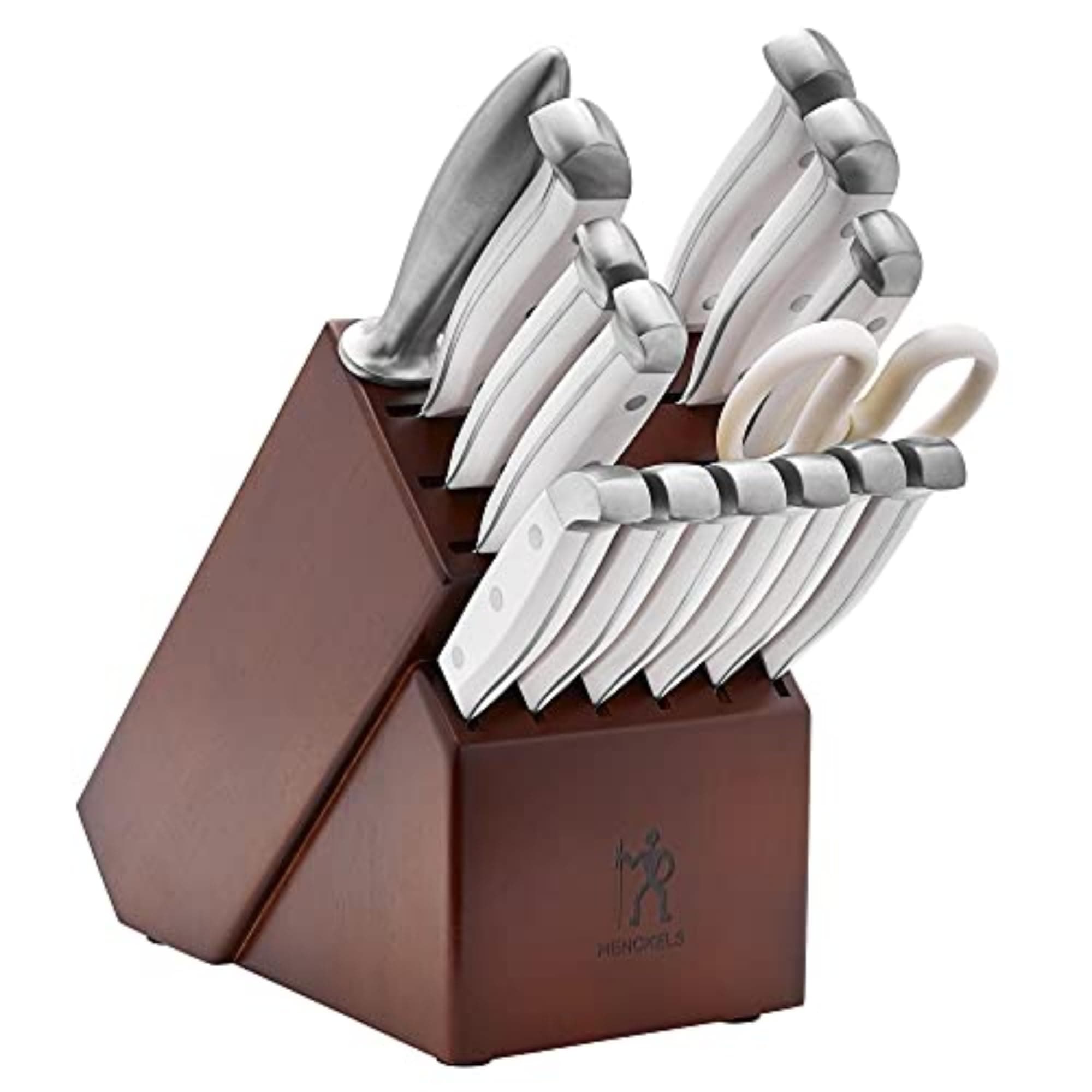 Premium Quality 15-Piece Statement White Handle Knife Set with Block, Razor-Sharp, German Engineered Knife Informed by over 100 Years of Masterful Knife Making, Dishwasher Safe