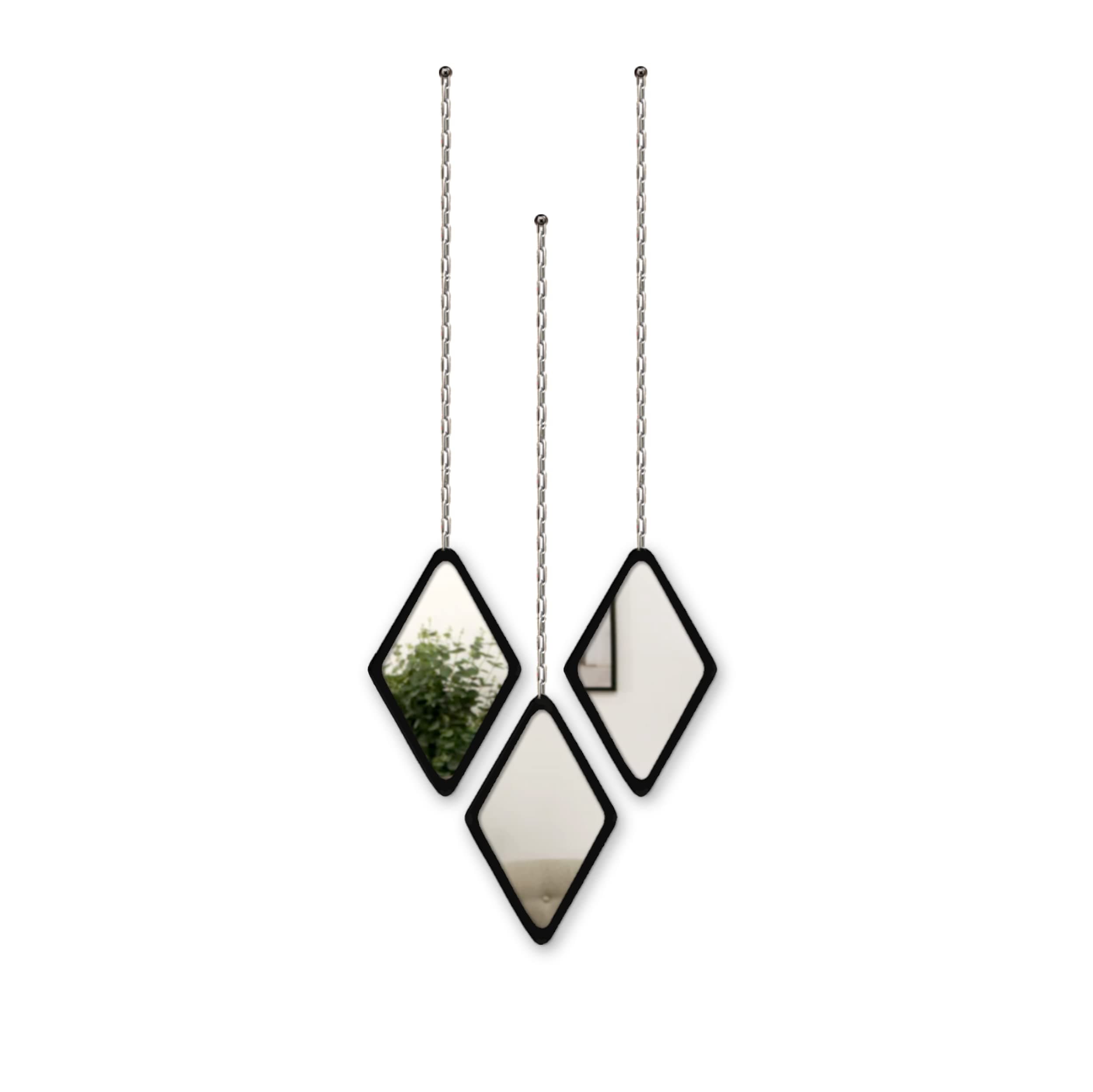 Decorcreed Diamond Shape Decorative Wall Mirror Hanging Chain Frameless Mirror 3 Piece Set of 1 Decor Mirror, Unframed