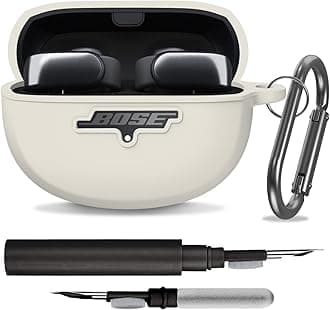 Silicone Case Cover for New Bose Ultra Open Earbuds, Shockproof Protective Skin Case with 3-in-1 Cleaner Kit & Carabiner (Beige, LED & Logo Visible)