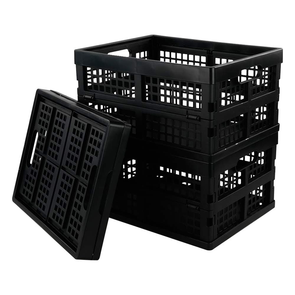 3-pack 14 Liter Collapsible Crates, Foldable Plastic Storage Baskets, Black