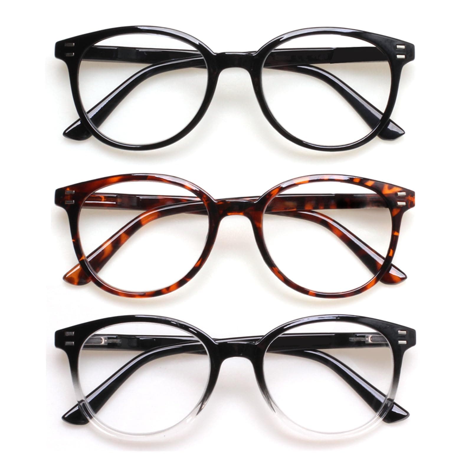 SIGVAN 3 Pack Reading Glasses Spring Hinge Stylish Readers Black/Tortoise for Men and Women