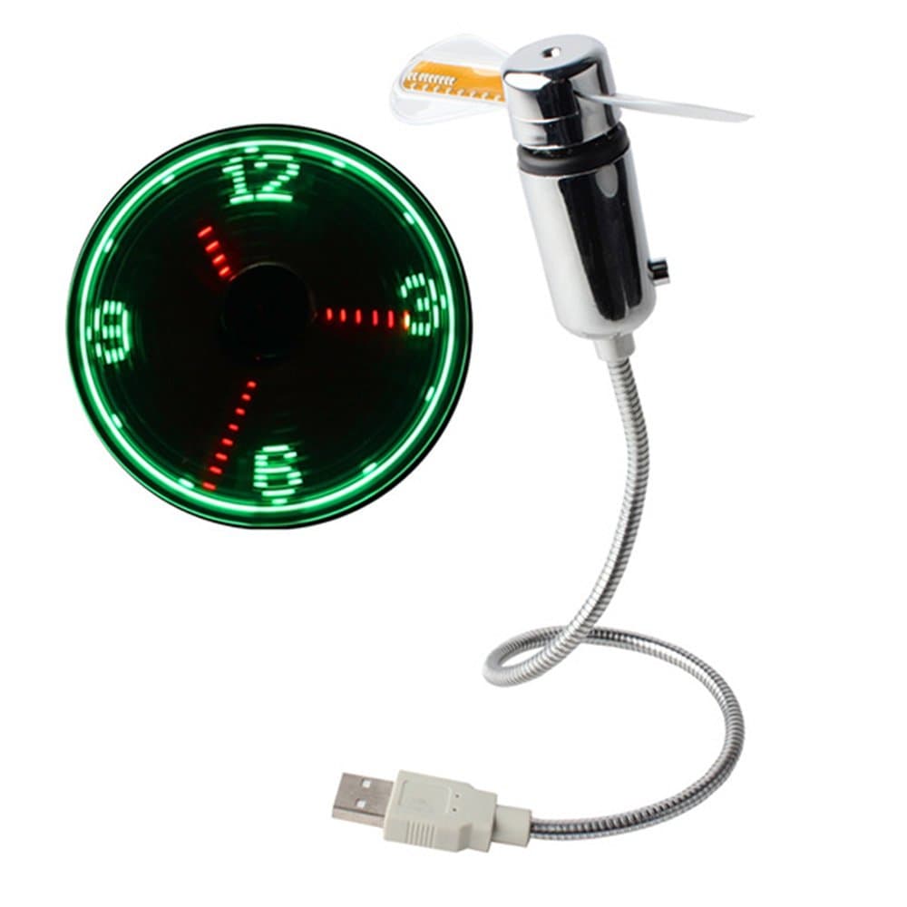 New Patented Product Protable Flexible USB Clock Fan USB Powered LED Lighting Flashing Display Real-time Function Clock Fan for Laptop, Computer, Power Bank