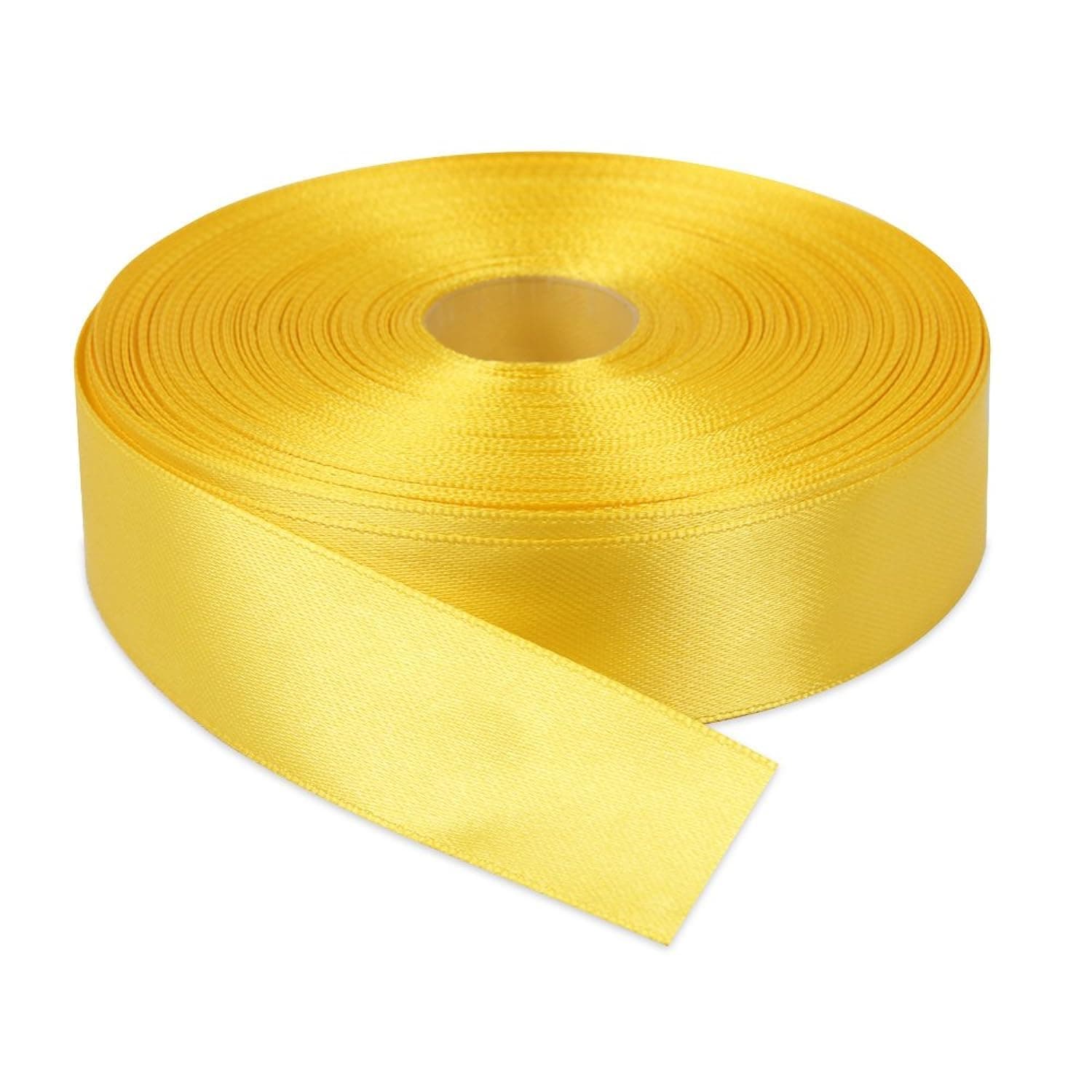 1 Inch x 50 Yards Double Face Solid Satin Ribbon Roll, Dark Yellow