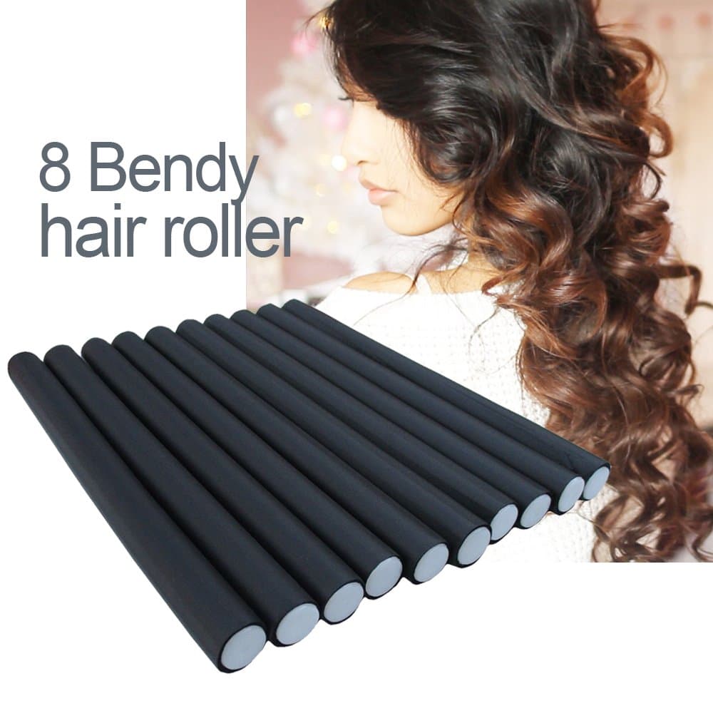Soft Foam Stylish Bendy Hair Roller Black 8 Pack - Suitable For All Types of Hair