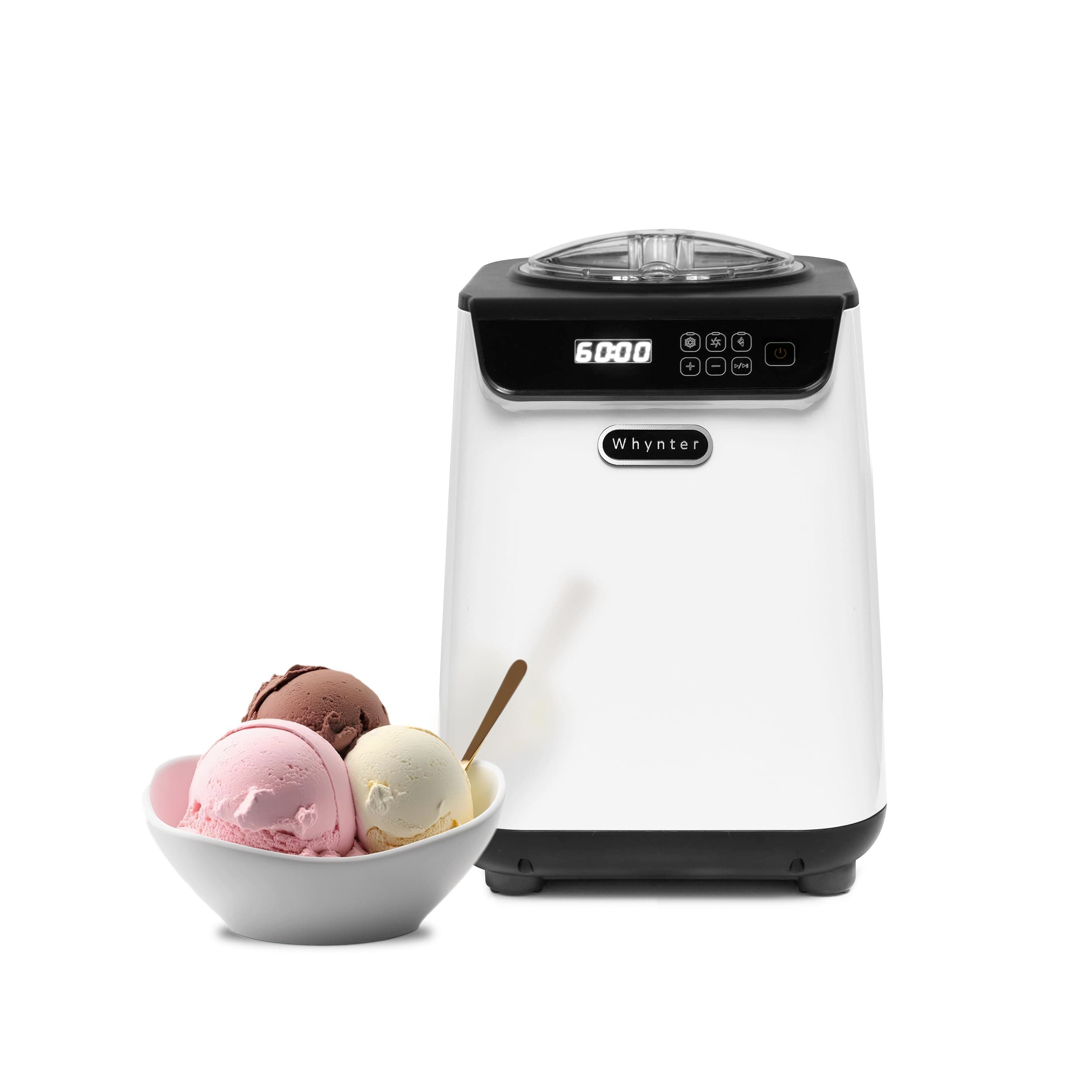 Ice Cream Maker Machine Automatic 1.28 Qt Upright with Built-in Compressor, LCD Digital Display & Timer, No Pre-Freezing, ICM-128WS, White