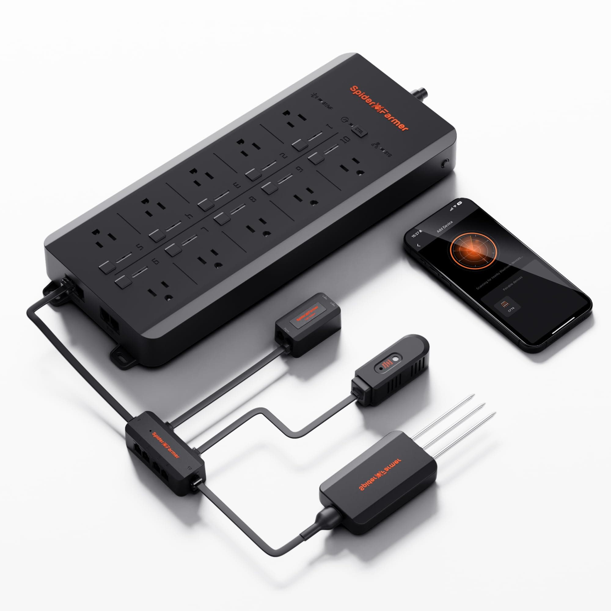 GGS AC10 Power Strip Kits, 10 AC Smart APP-Based Controls Outlets, 3 in 1 Soil Sensor, Temp Humid Light Sensor, for Indoor Grow Tent Plants Room