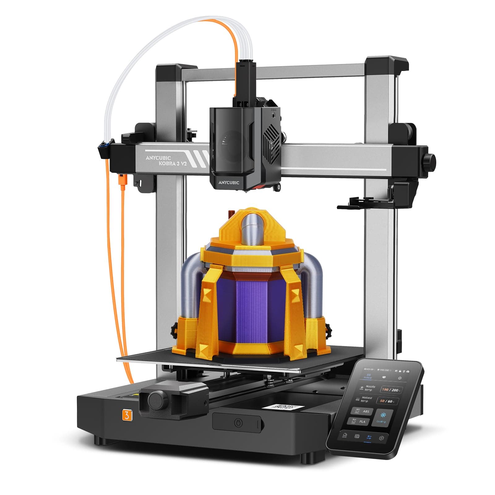 Kobra 3 V2 3D Printer Only, Support Multi-Color 3D Printing Need with Additional Anycubic ACE Pro, Max 600mm/s High Speed, Built-in Camera Higher Precision Higher Success Rates 255×255×260mm
